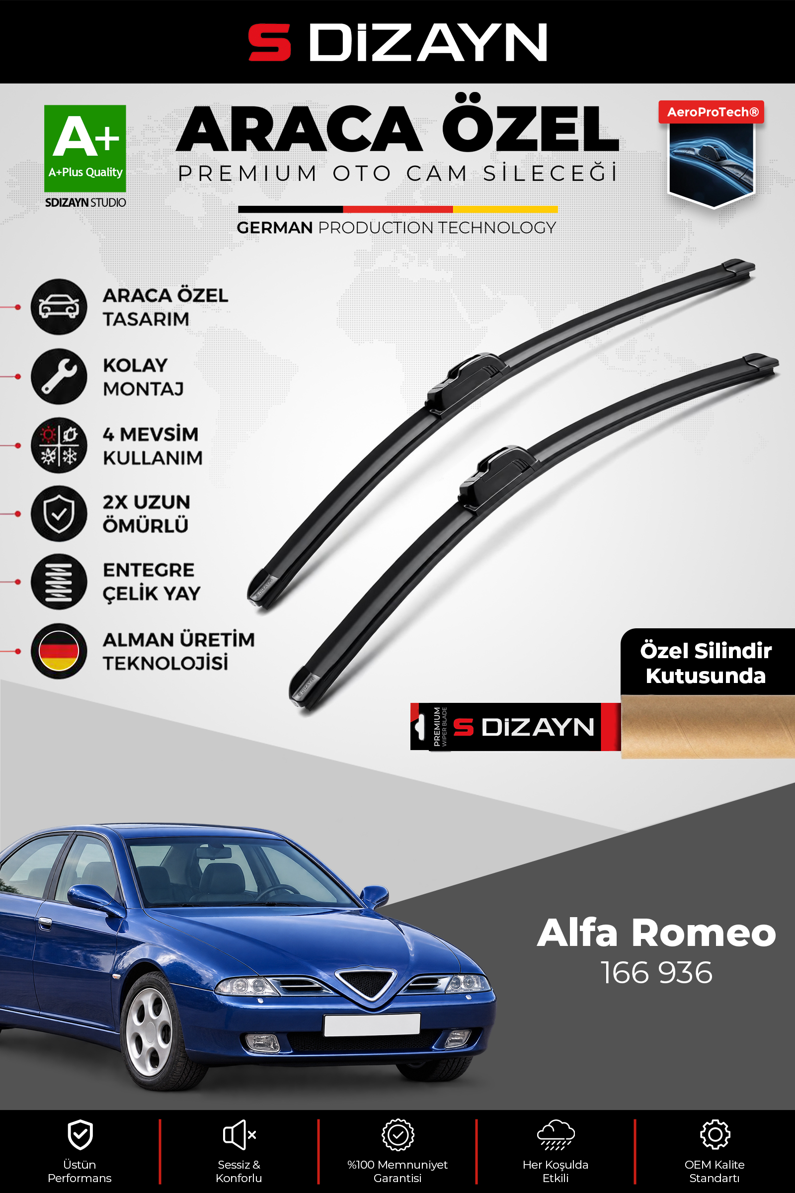 Alfa Romeo 166 936 Ön Cam Silecek Seti 1998-2007 Premium Araca Özel 53-48 Cm 1