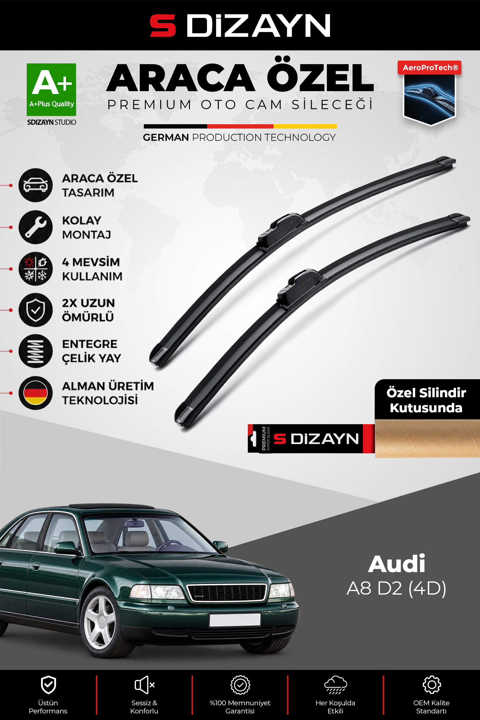 Audi A8 D2 Ön Cam Silecek Seti 1994-2002 Premium Araca Özel 55-50 Cm 1