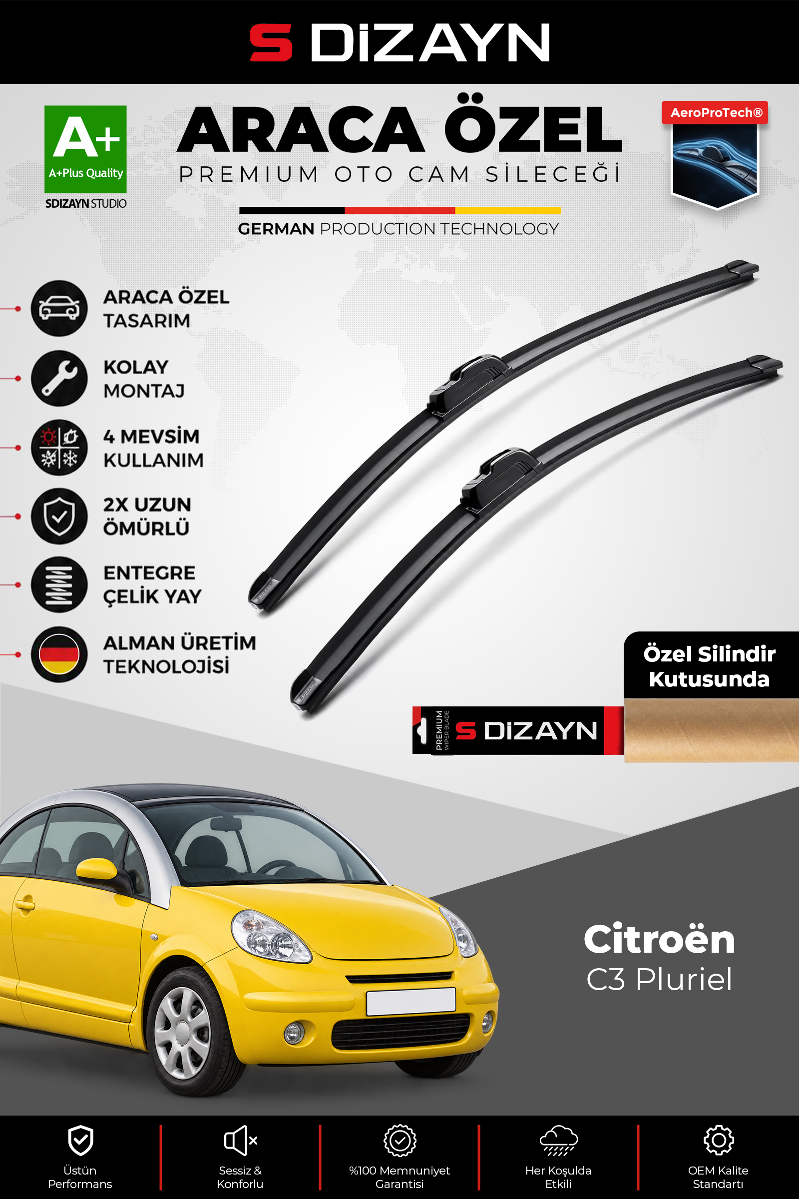 Citroen C3 Pluriel Ön Cam Silecek Seti 2003-2010 Premium Araca Özel 53-45 Cm 1