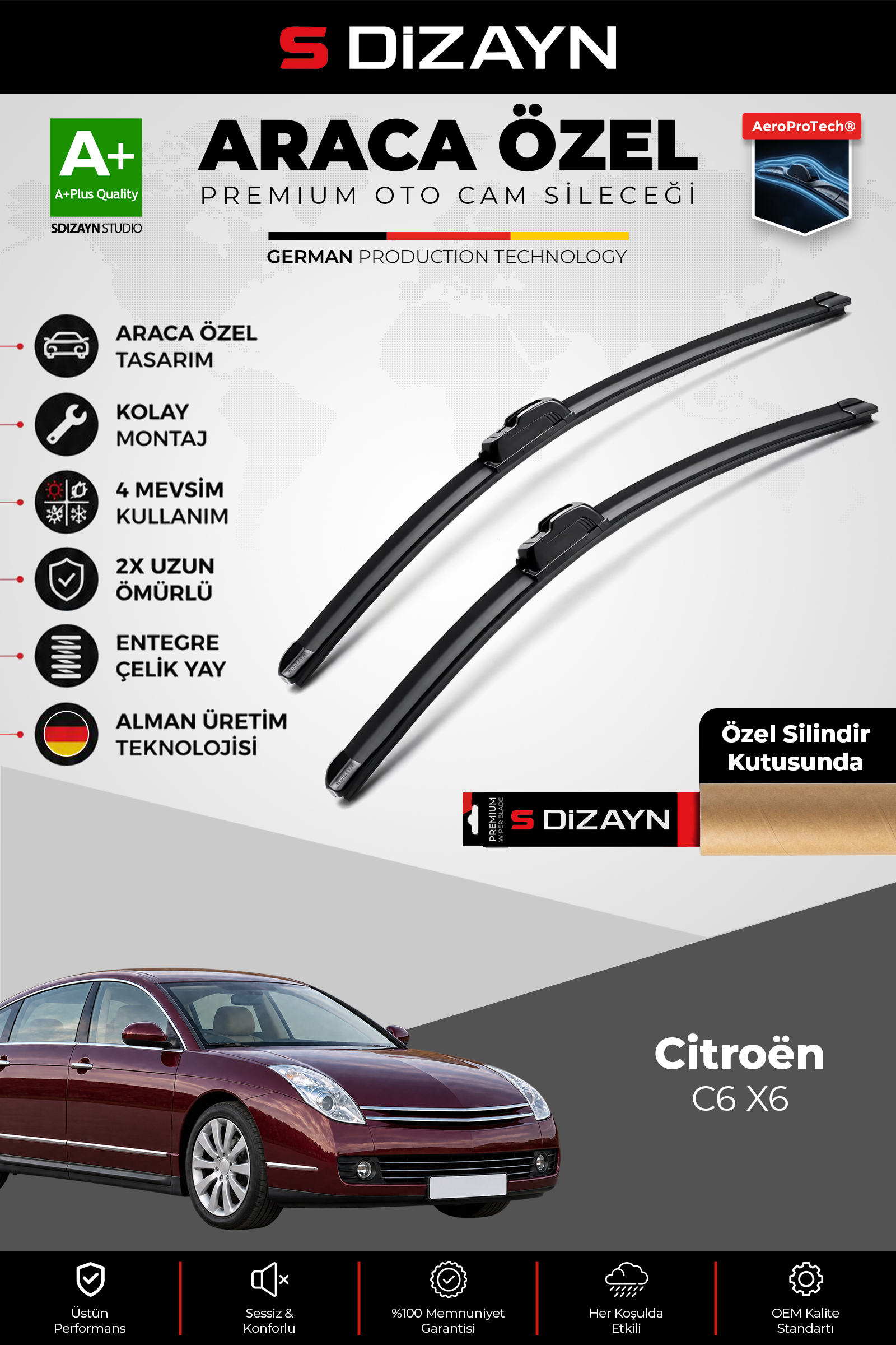 Citroen C6 X6 Ön Cam Silecek Seti 2005-2012 Premium Araca Özel 70-70 Cm 1