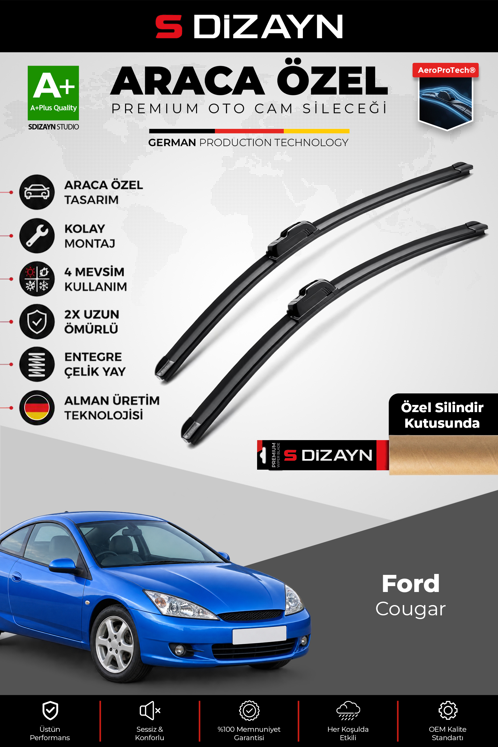 Ford Cougar Ön Cam Silecek Seti 1998-2002 Premium Araca Özel 55-50 Cm 1