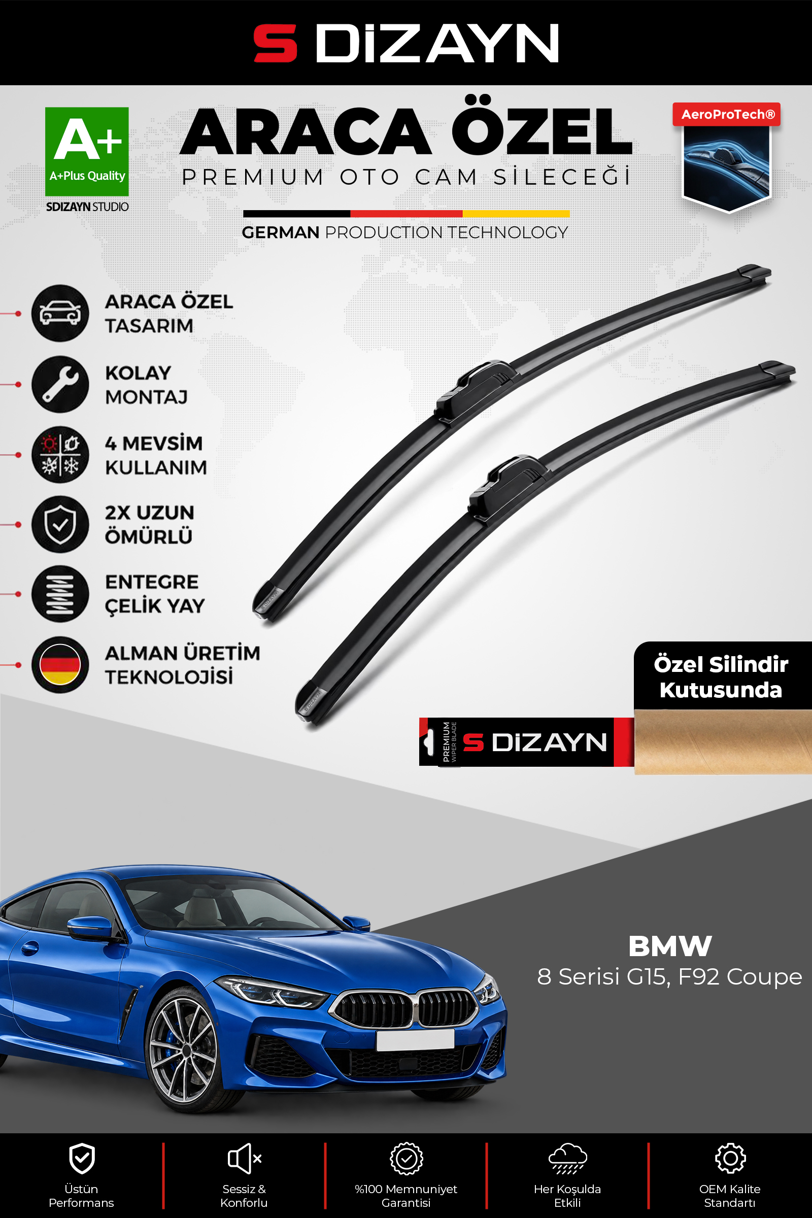 BMW 8 Serisi G15, F92 Coupe Ön Cam Silecek Seti 2018 Üzeri Premium Araca Özel 65-43 Cm 1