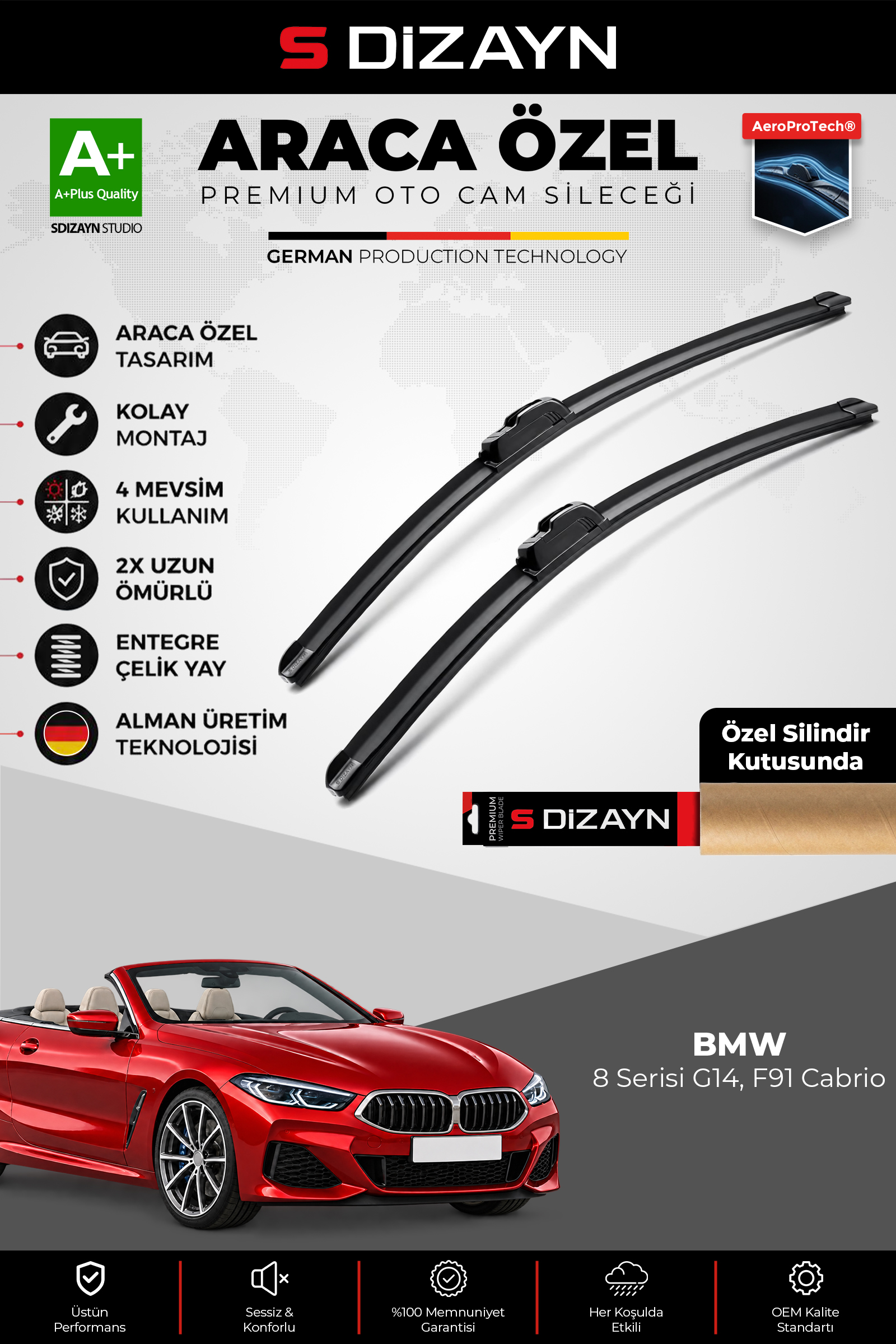 BMW 8 Serisi G14, F91 Cabrio Ön Cam Silecek Seti 2018 Üzeri Premium Araca Özel 65-40 Cm 1