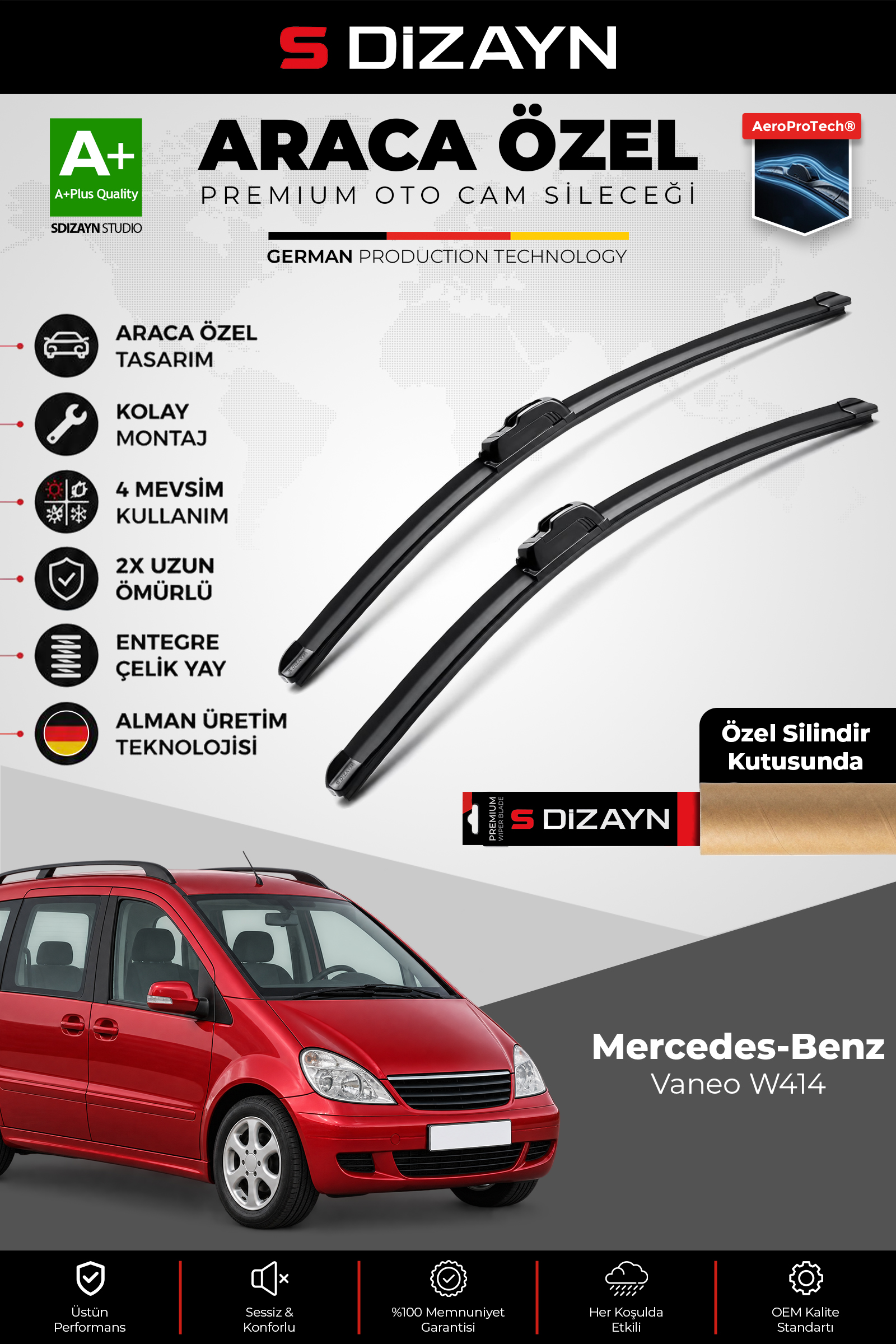 Mercedes Vaneo W414 Ön Cam Silecek Seti 2002-2005 Premium Araca Özel 65-60 Cm 1
