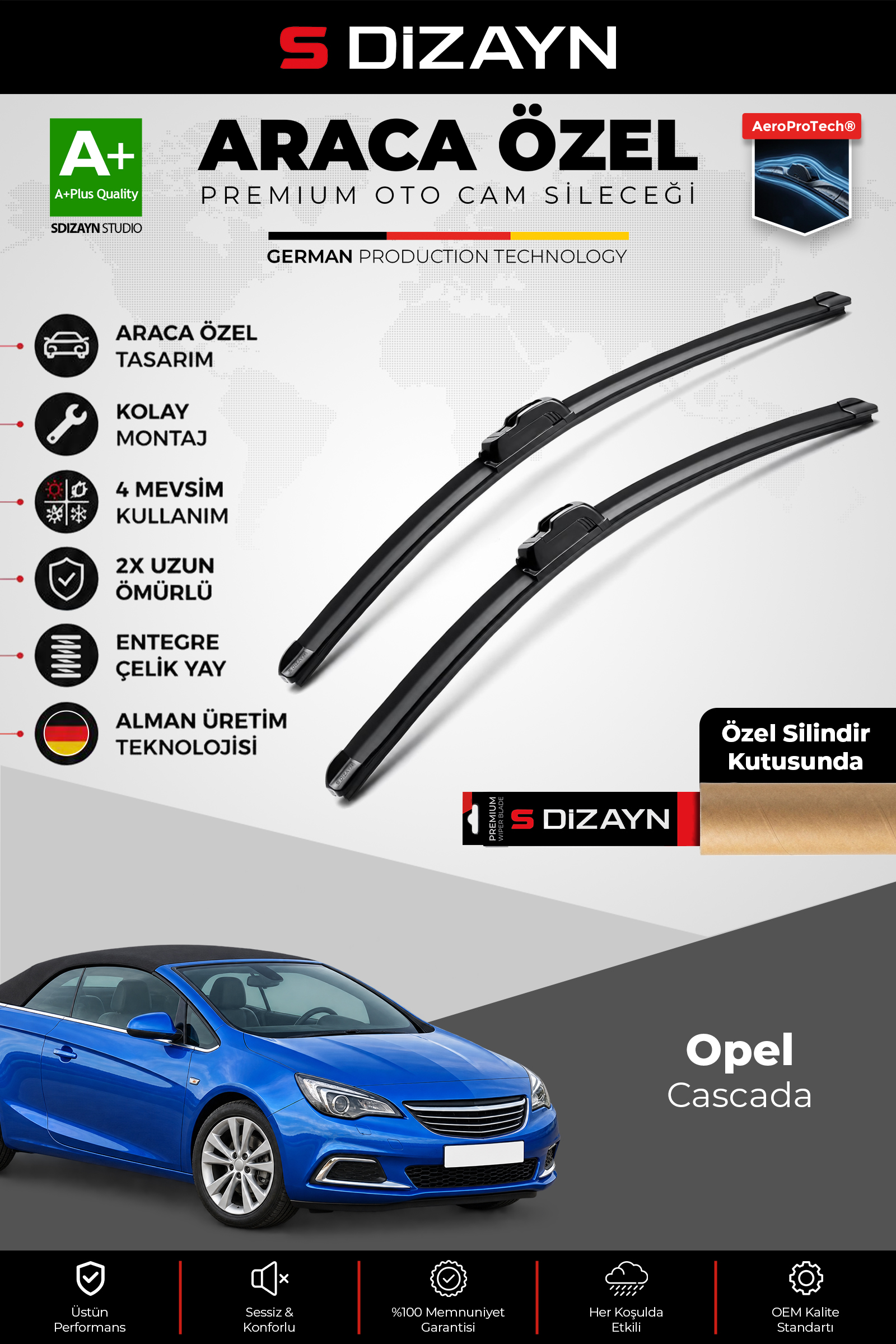 Opel Cascada Ön Cam Silecek Seti 2013-2019 Premium Araca Özel 70-65 Cm 1