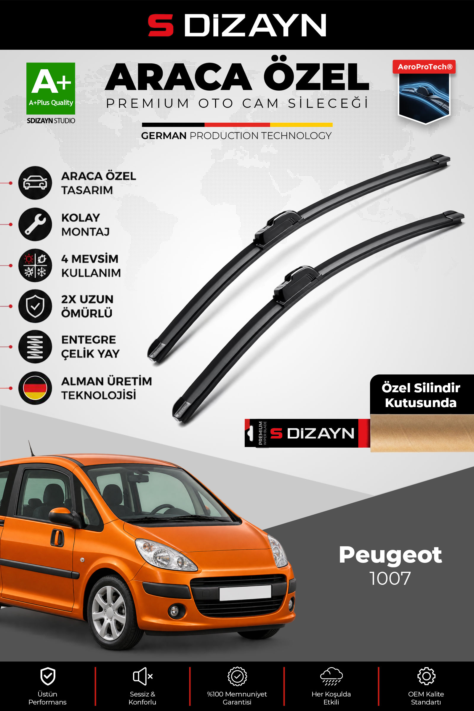 Peugeot 1007 Ön Cam Silecek Seti 2005-2009 Premium Araca Özel 60-45 Cm 1