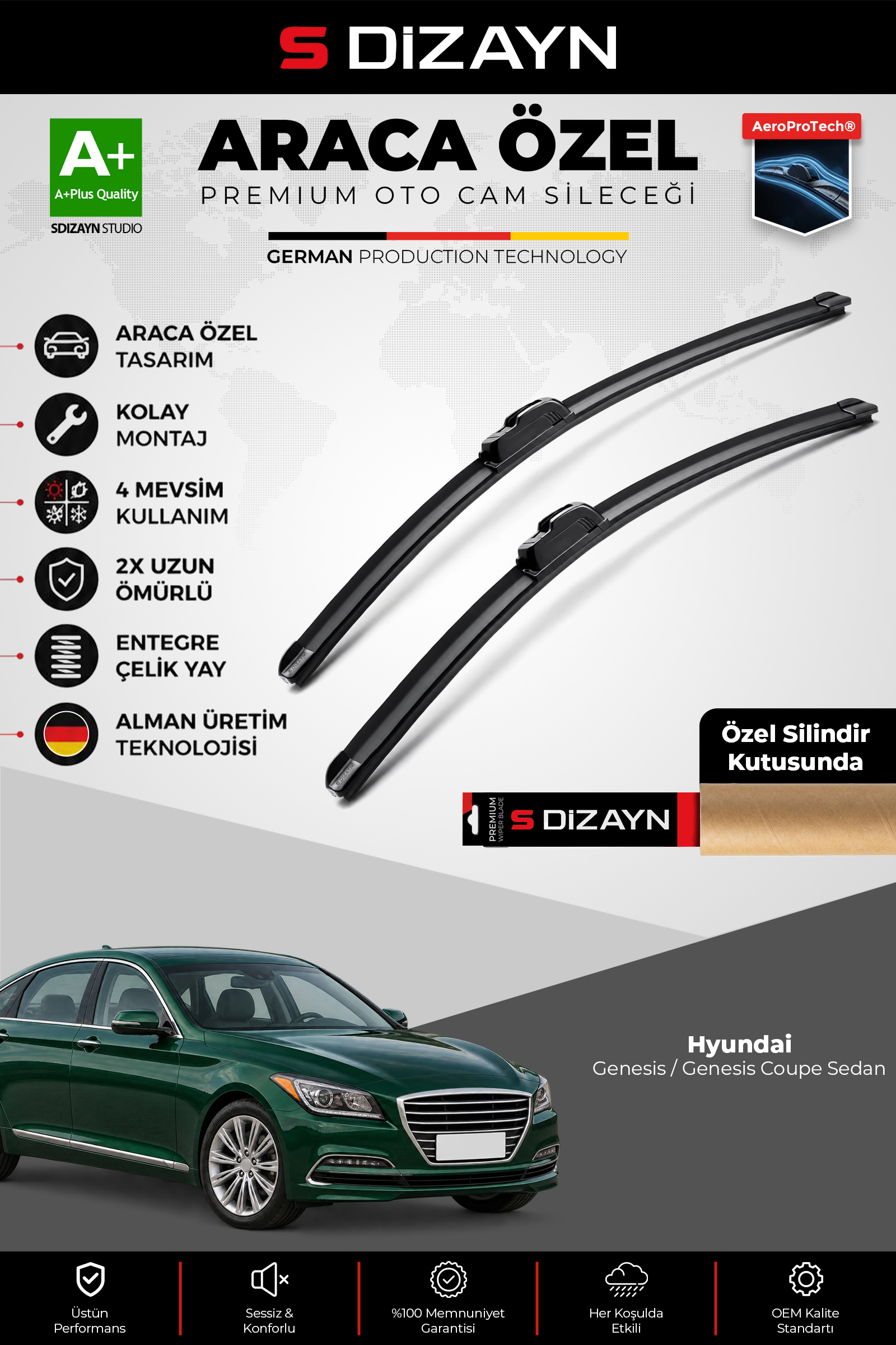 Hyundai Genesis Sedan Ön Cam Silecek Seti 2014-2017 Premium Araca Özel 65-40 Cm 1