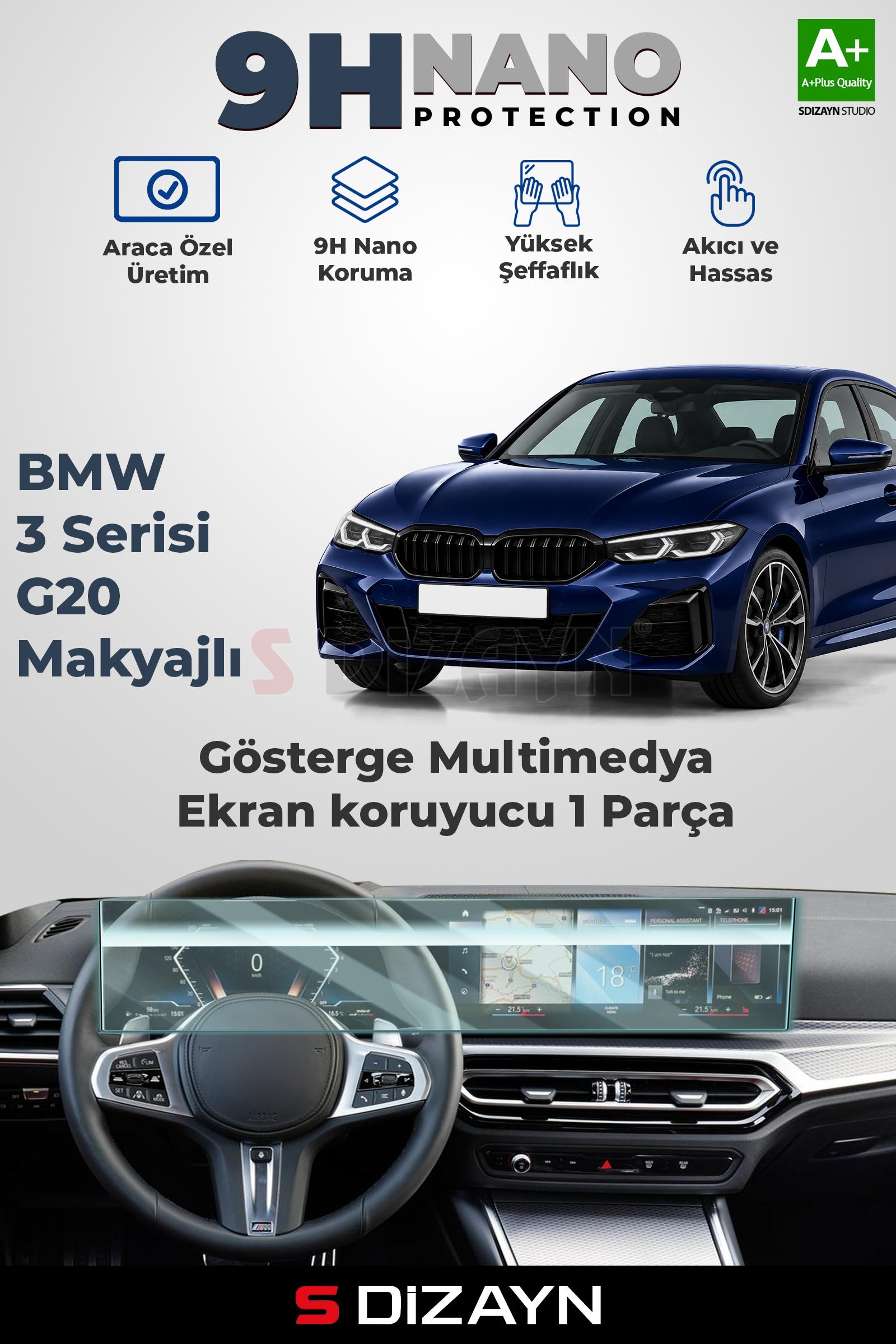 BMW 3 Serisi G20 Makyajlı 9H Nano Gösterge & Multimedya Ekran Koruyucu 2'Li Set (PARLAK) 2022-2026