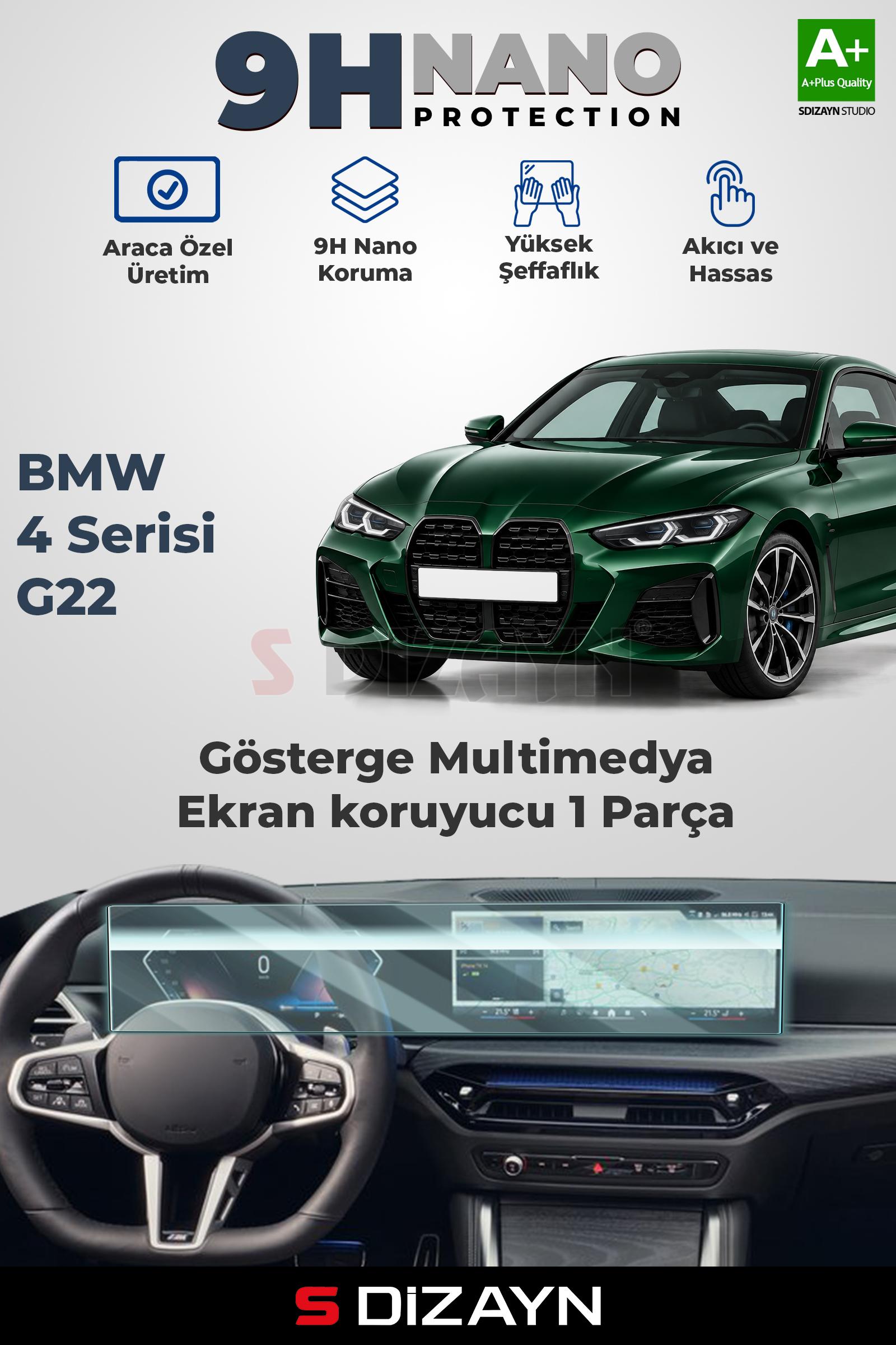 BMW 4 Serisi 9H Nano Gösterge & Multimedya Ekran Koruyucu 2'Li Set (PARLAK) 2022 Üzeri