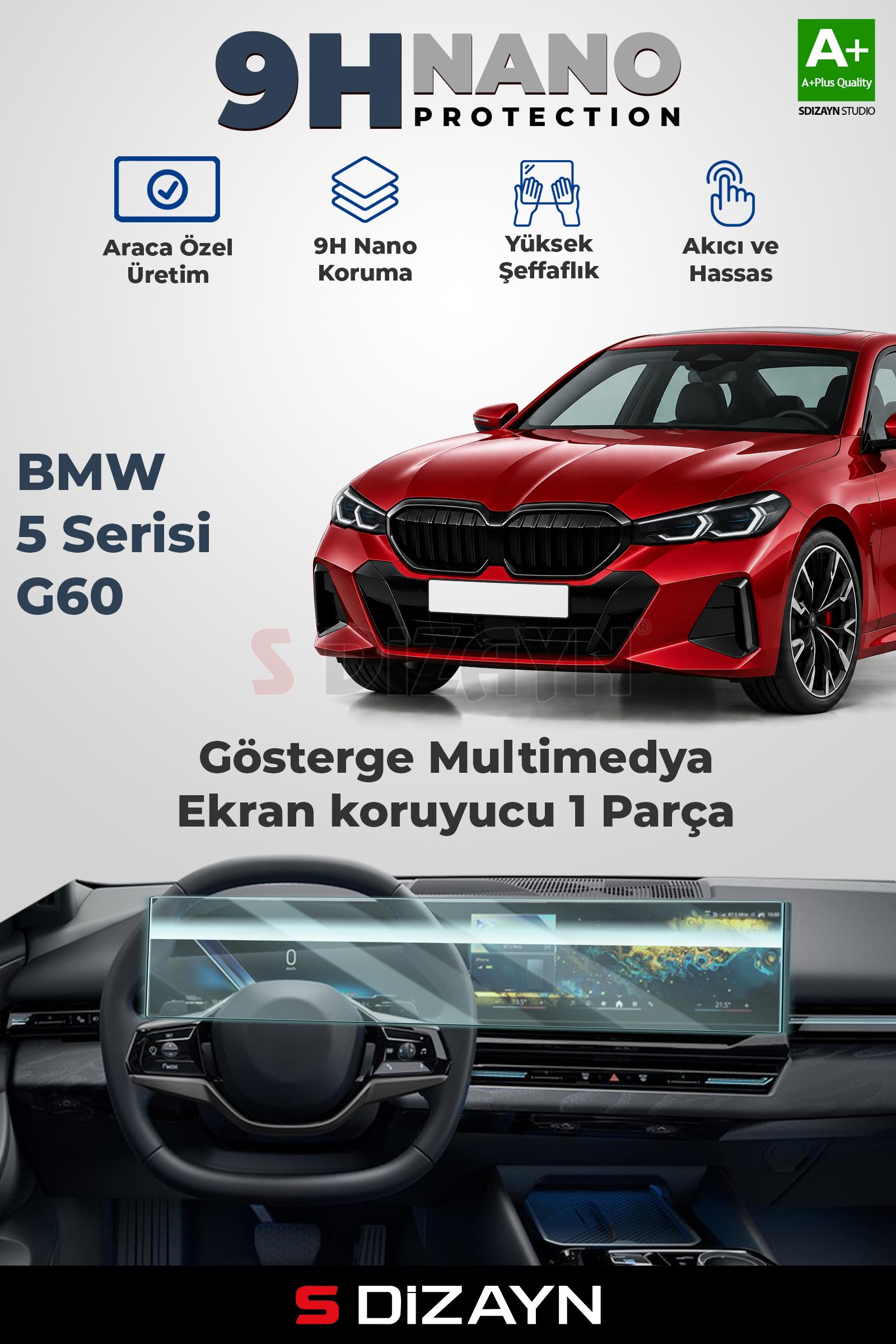 BMW 5 Serisi 9H Nano Gösterge & Multimedya Ekran Koruyucu 2'Li Set (PARLAK) 2022 Üzeri