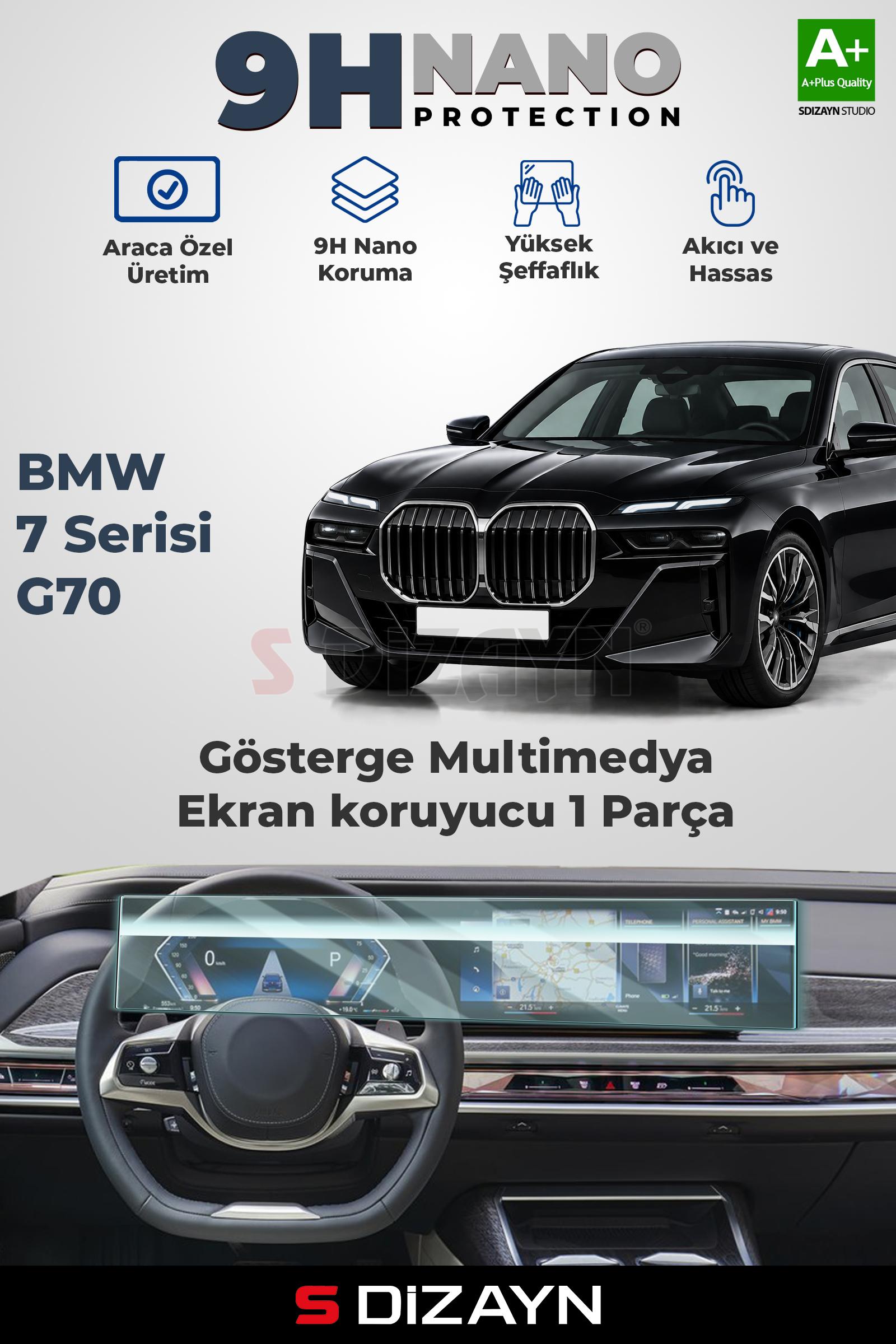 BMW 7 Serisi 9H Nano Gösterge & Multimedya Ekran Koruyucu 2'Li Set (PARLAK) 2023 Üzeri