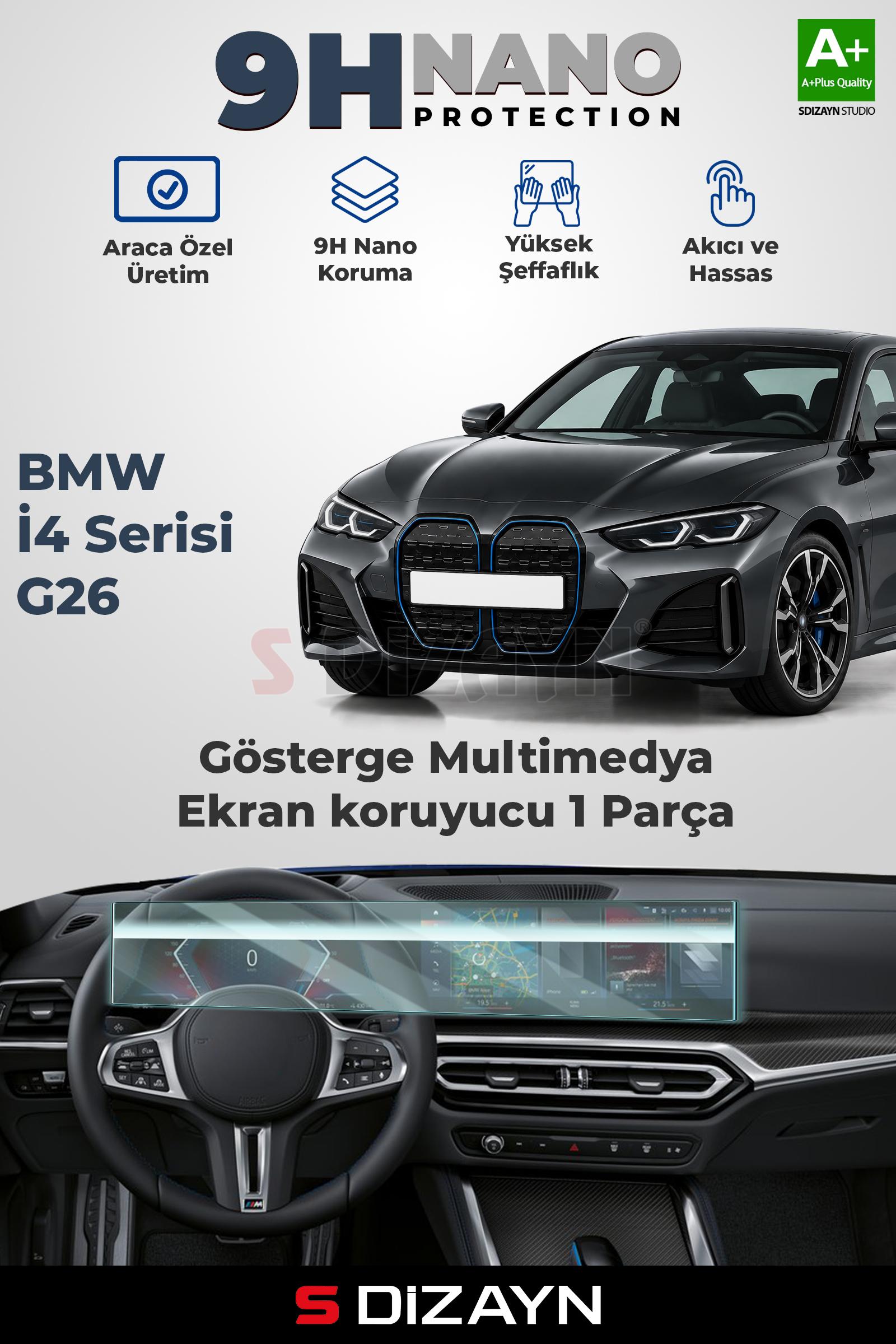 BMW i4 Serisi 9H Nano Gösterge & Multimedya Ekran Koruyucu 2'Li Set (PARLAK) 2022 Üzeri 1