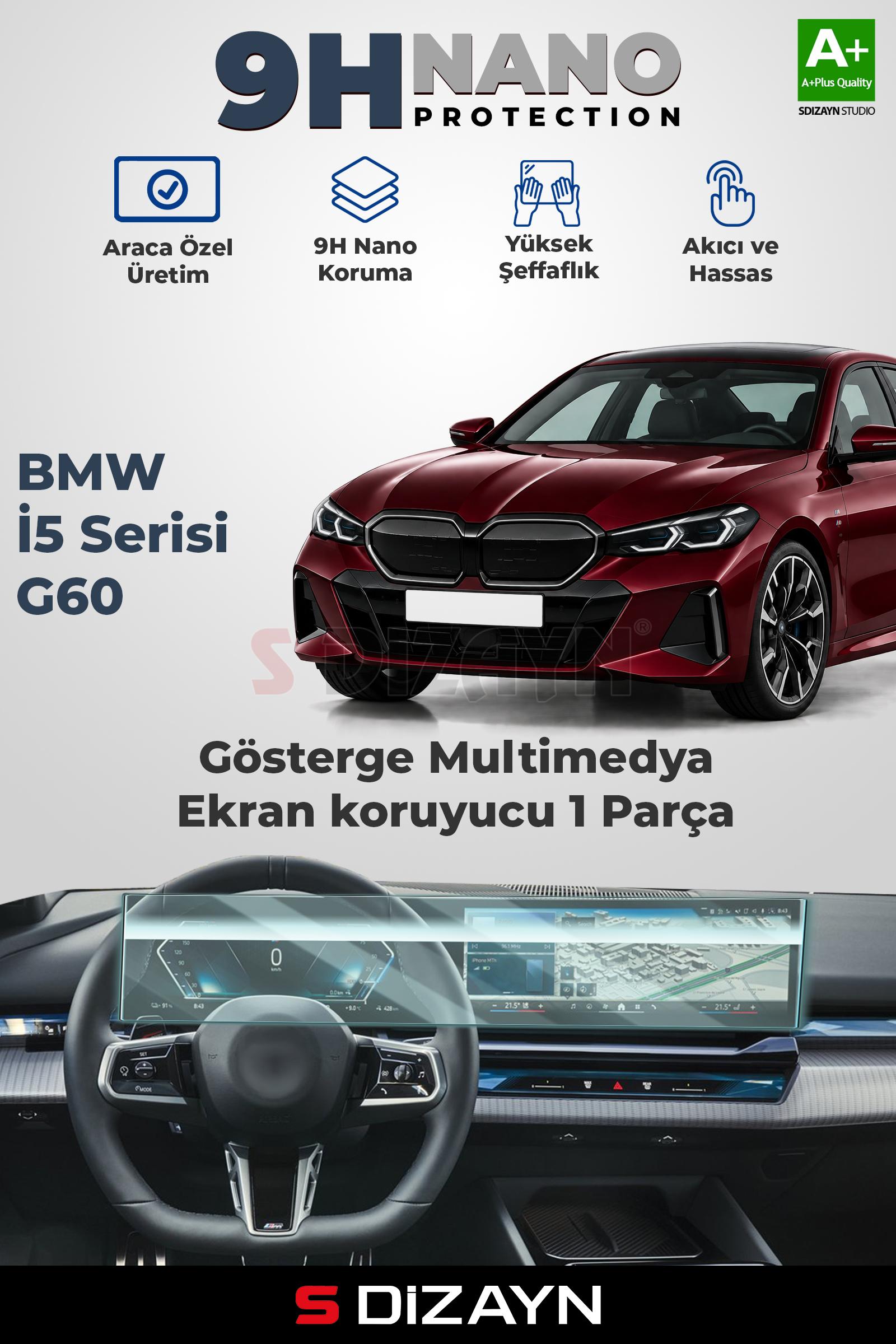 BMW i5 Serisi 9H Nano Gösterge & Multimedya Ekran Koruyucu 2'Li Set (PARLAK) 2022 Üzeri
