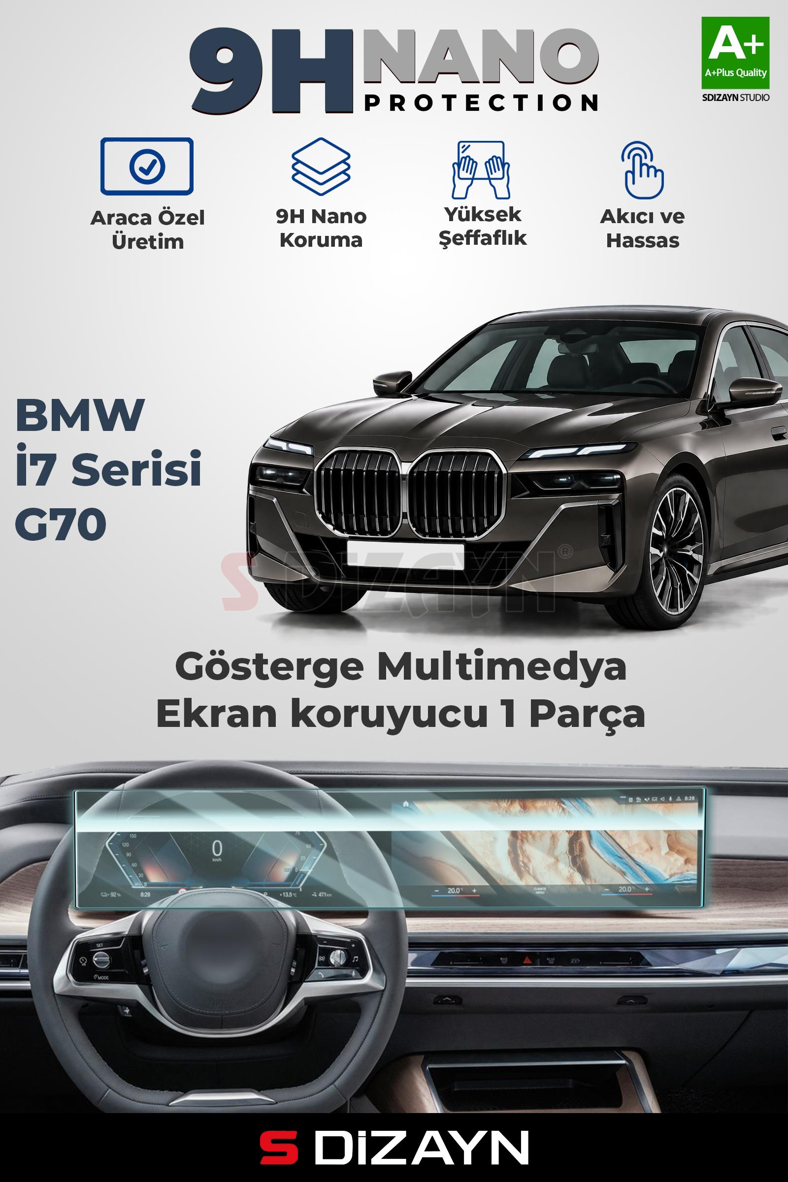 BMW i7 Serisi 9H Nano Gösterge & Multimedya Ekran Koruyucu 2'Li Set (PARLAK) 2022-2026