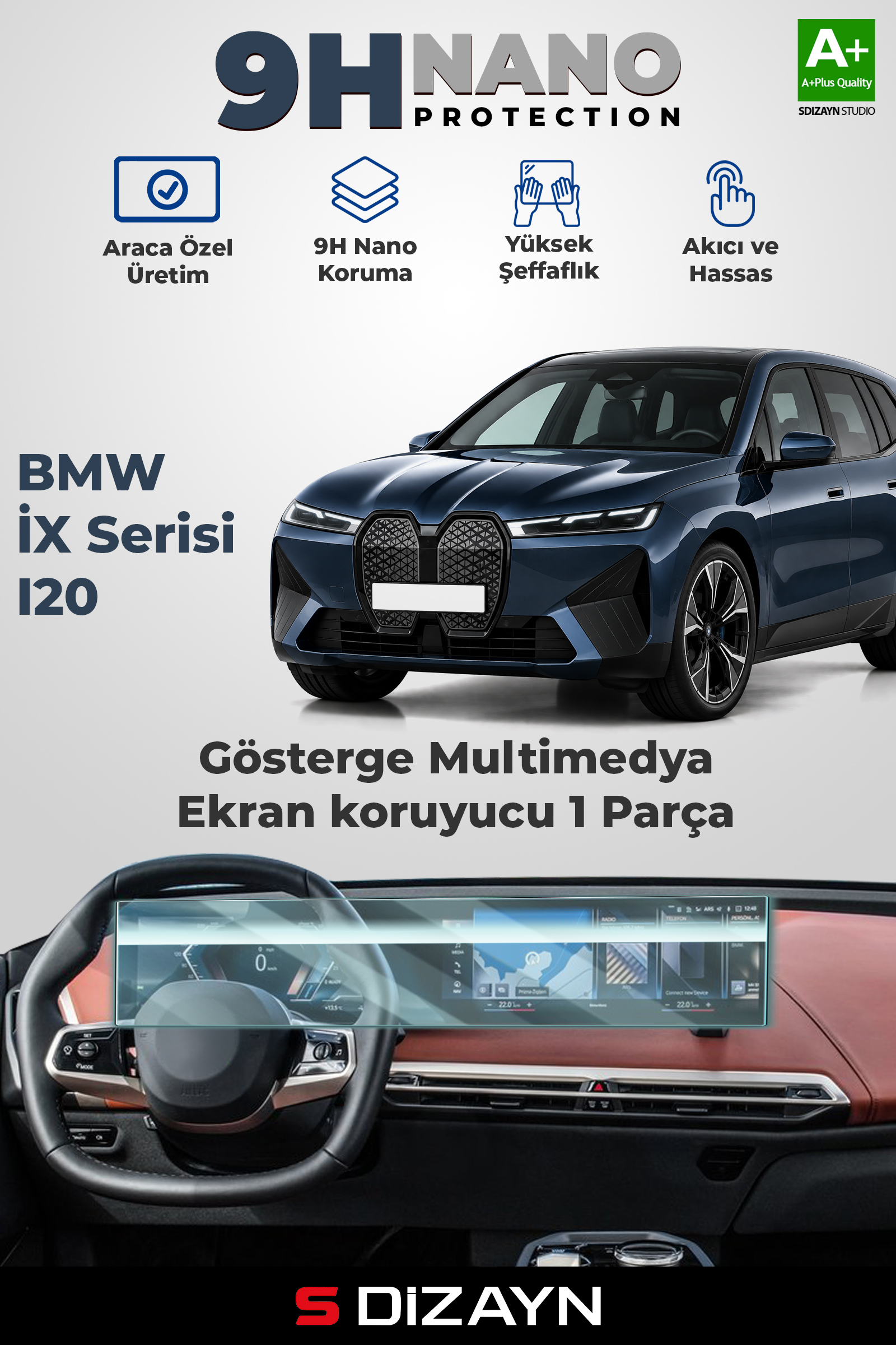 BMW iX Serisi 9H Nano Gösterge & Multimedya Ekran Koruyucu 2'Li Set (PARLAK) 2022 Üzeri