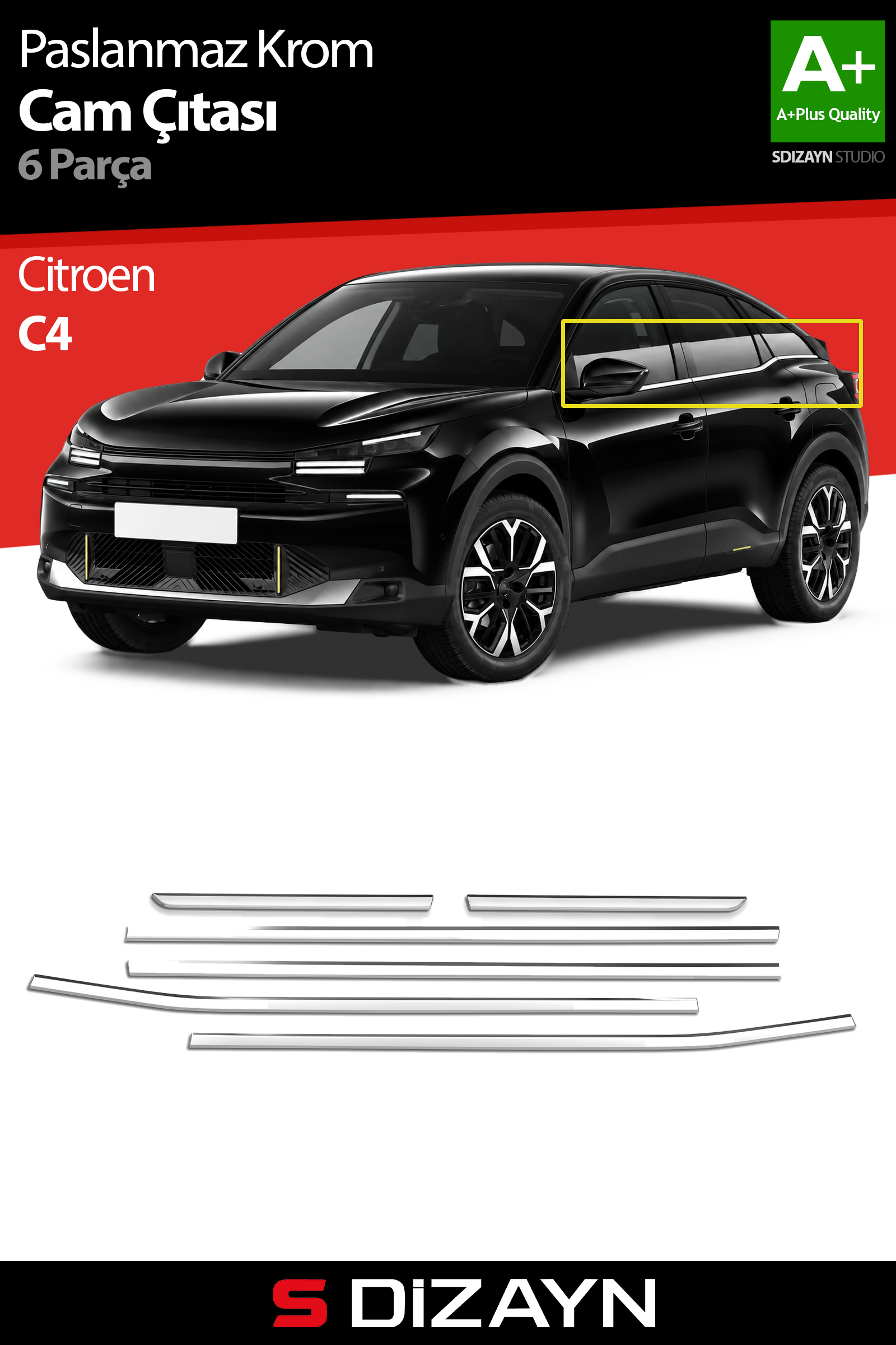Citroen C4 Krom Cam Çıtası 6 Prç. 2021 Üzeri 1