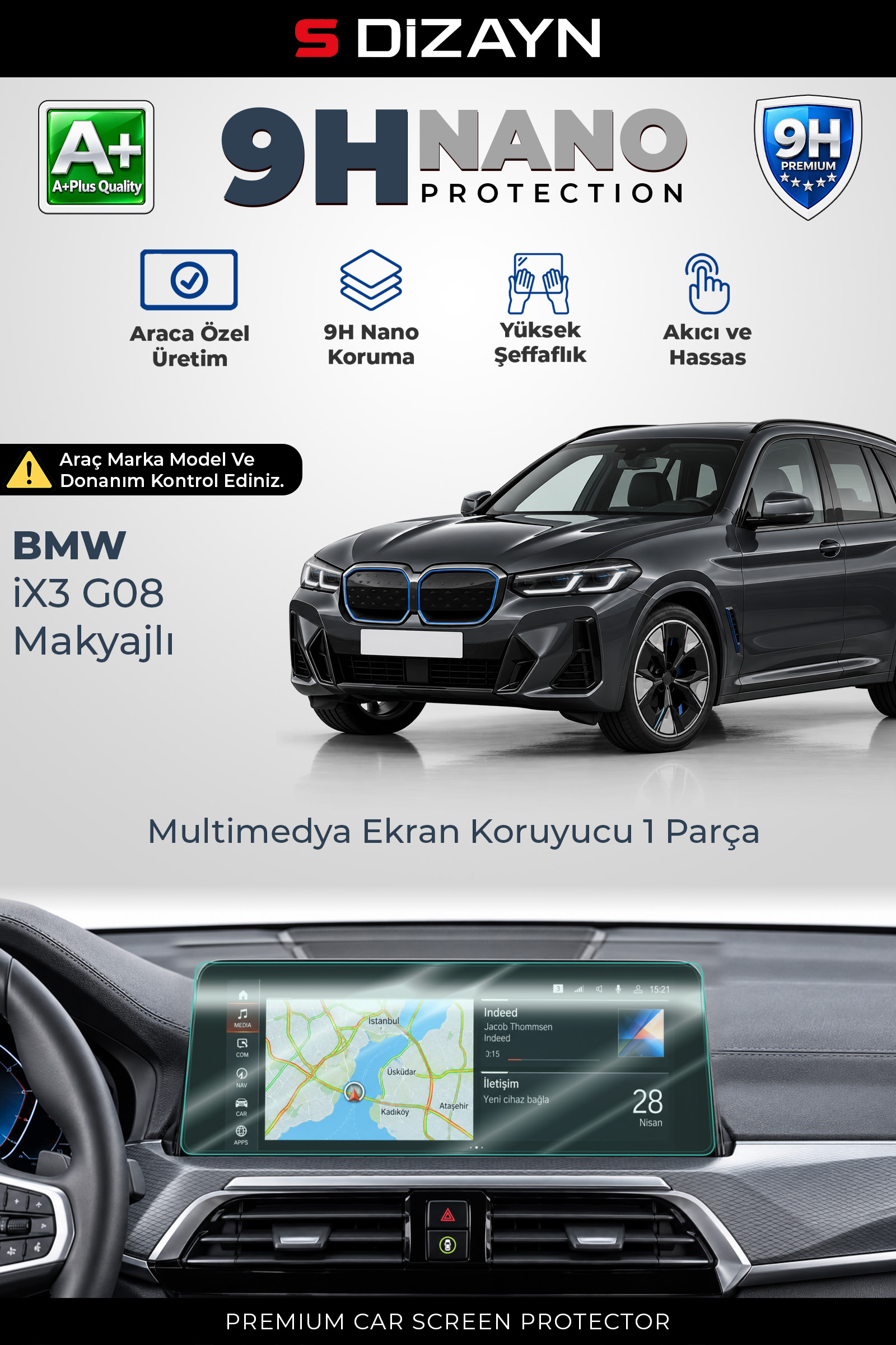 BMW iX3 Makyajlı 12.3 İnç 9H Nano Multimedya Ekran Koruyucu (PARLAK) 2022-2025 1