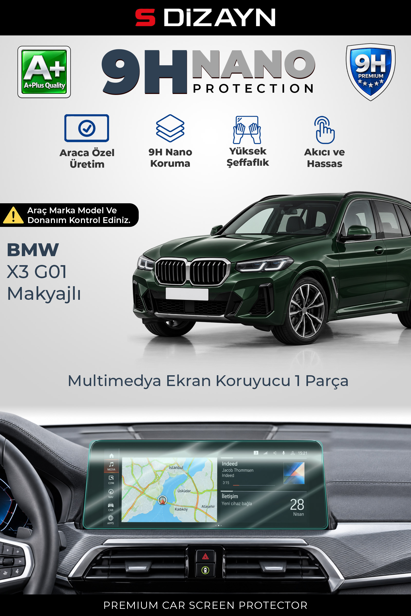 BMW X3 Makyajlı 12.3 İnç 9H Nano Multimedya Ekran Koruyucu (PARLAK) 2022-2024