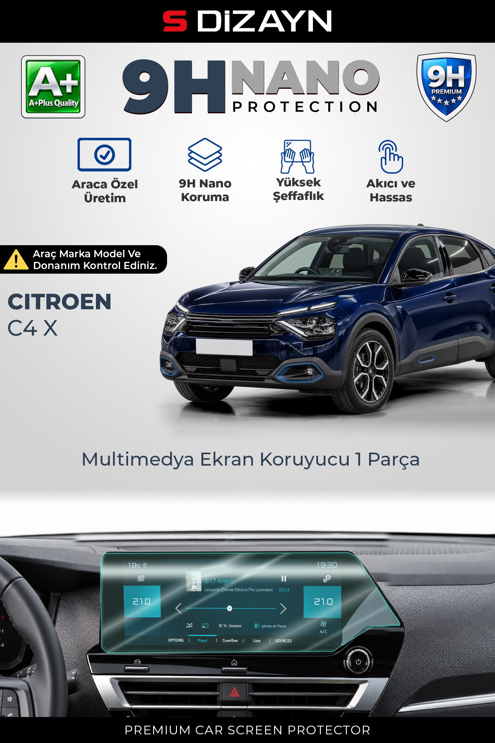 Citroen C4 X 10 İnç 9H Nano Multimedya Ekran Koruyucu (PARLAK) 2023 Üzeri