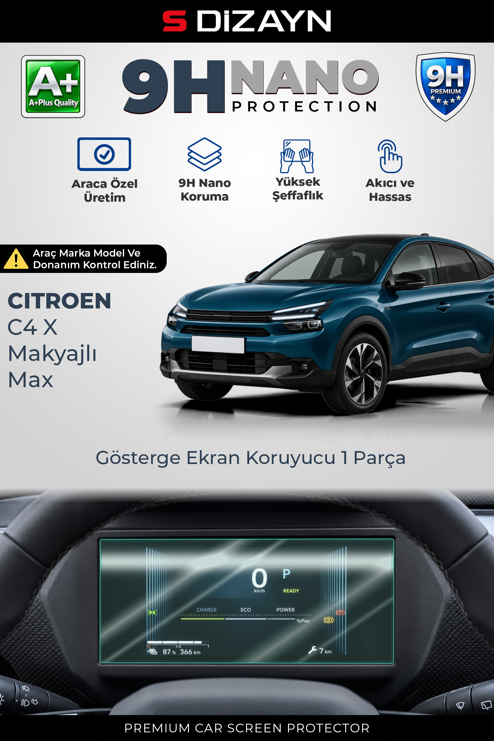 Citroen C4 X Makyajlı Max 7 İnç 9H Nano Gösterge Ekran Koruyucu (PARLAK) 2025 Üzeri 1