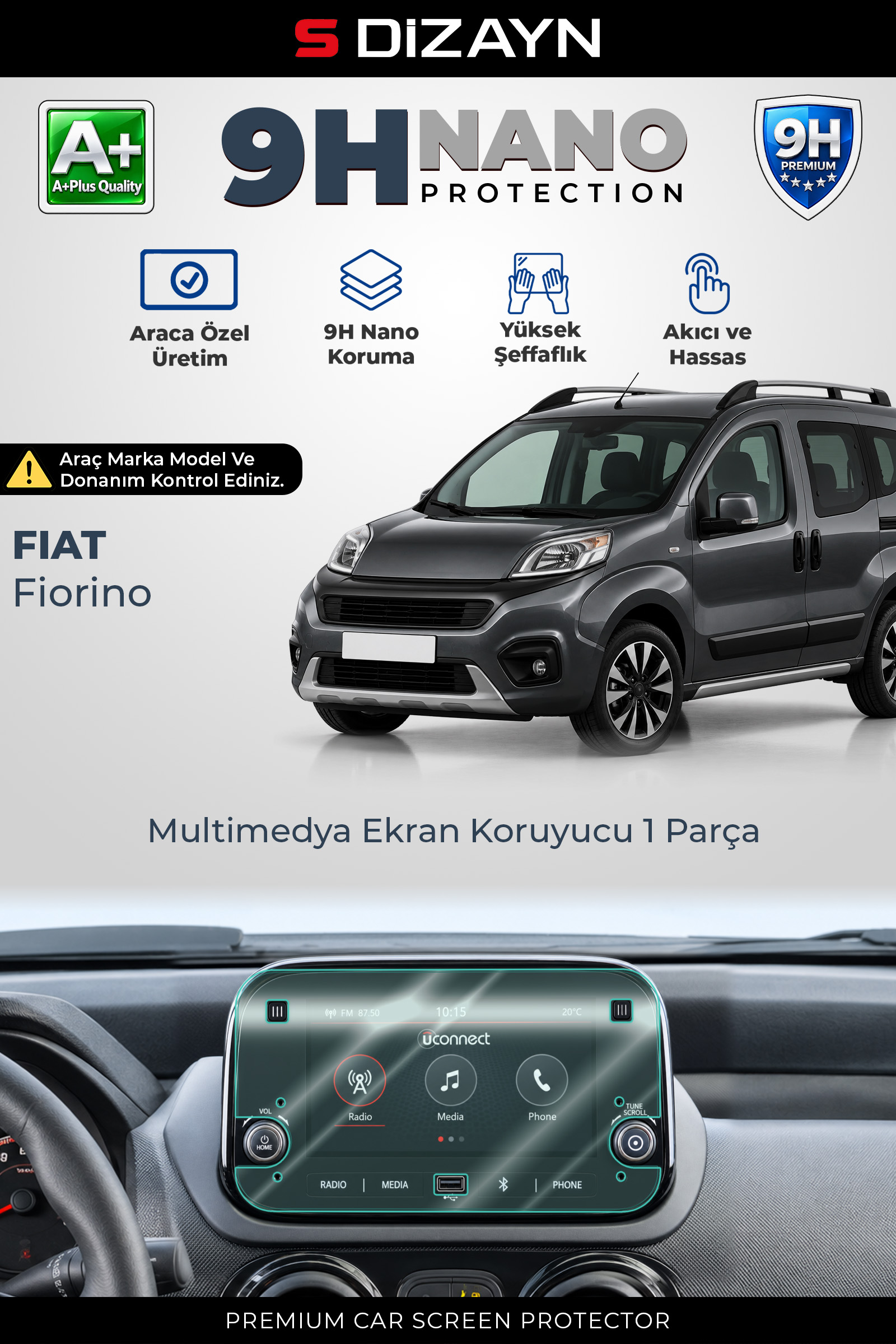 Fiat Fiorino 7 İnç 9H Nano Multimedya Ekran Koruyucu (PARLAK) 2016-2024 1