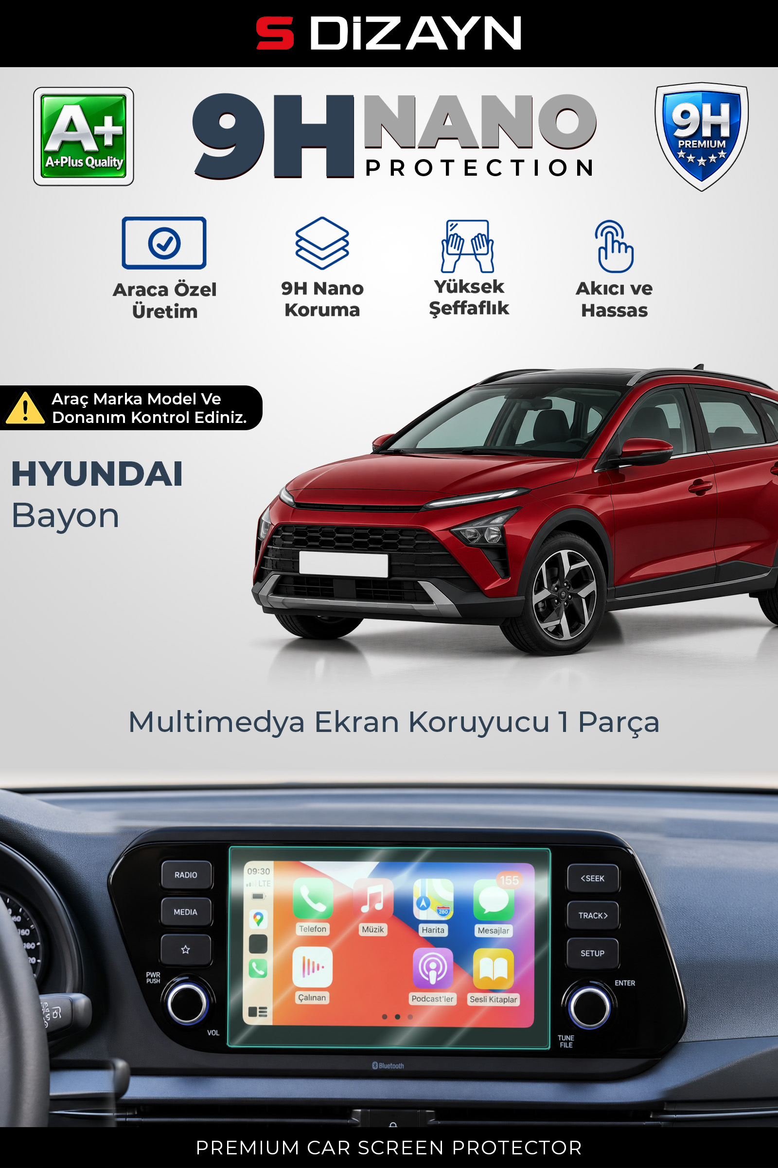 Hyundai Bayon 8 İnç 9H Nano Multimedya Ekran Koruyucu (PARLAK) 2021-2024