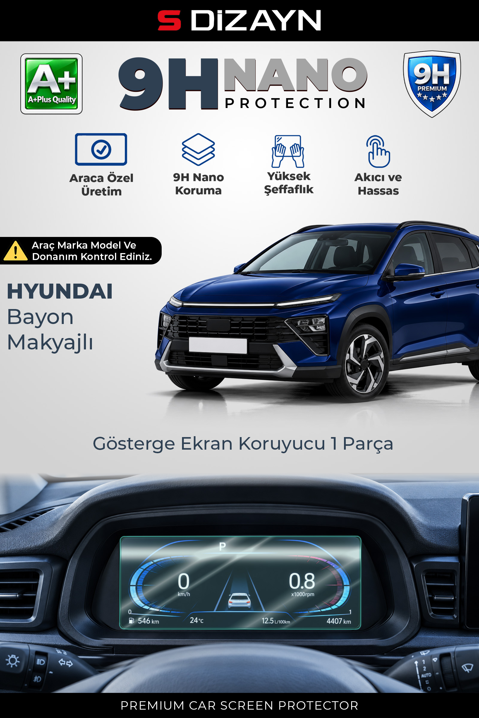 Hyundai Bayon Makyajlı 10.25 İnç 9H Nano Gösterge Ekran Koruyucu (PARLAK) 2024 Üzeri 1
