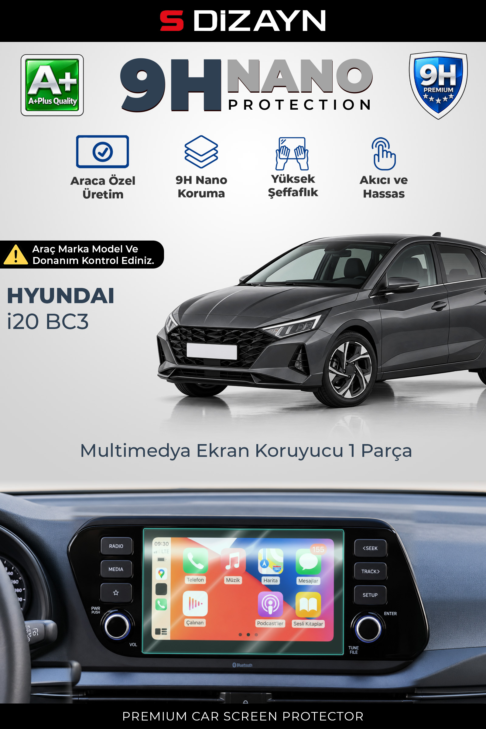 Hyundai i20 8 İnç 9H Nano Multimedya Ekran Koruyucu (PARLAK) 2021-2023 1
