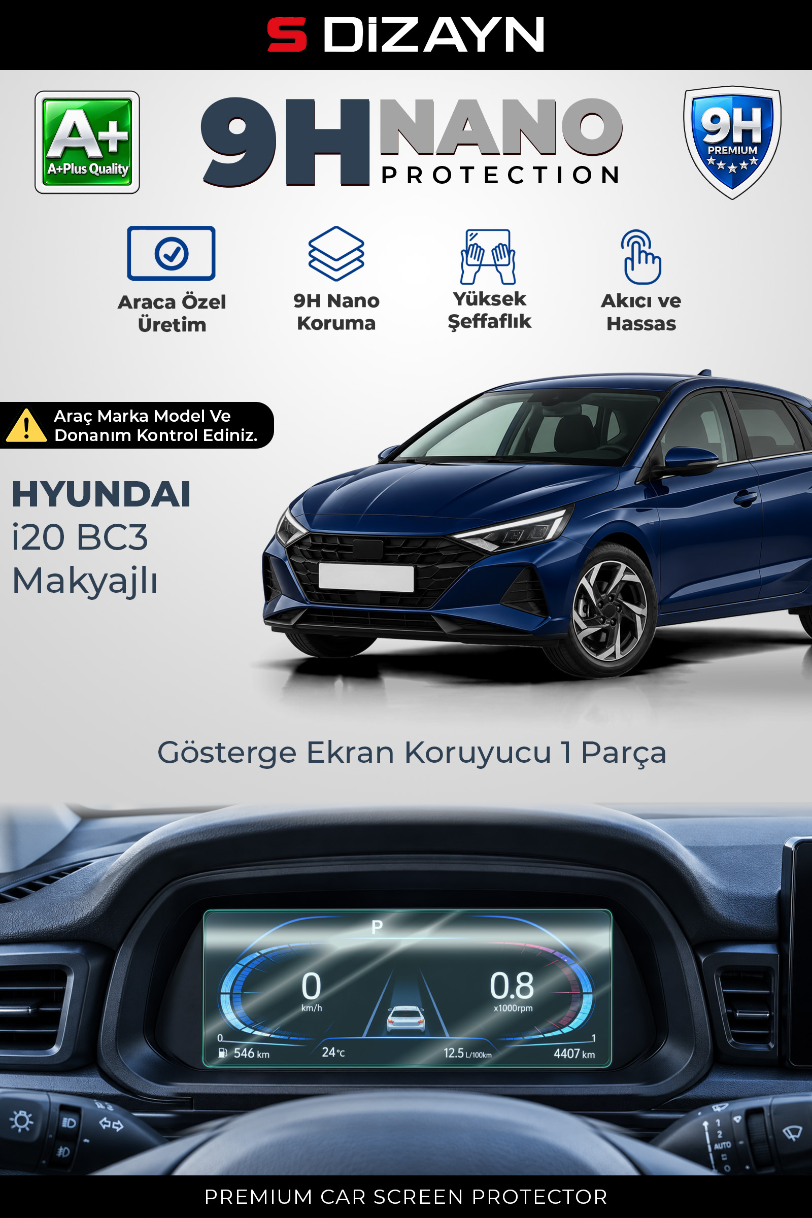 Hyundai i20 Makyajlı 10.25 İnç 9H Nano Gösterge Ekran Koruyucu (PARLAK) 2024 Üzeri
