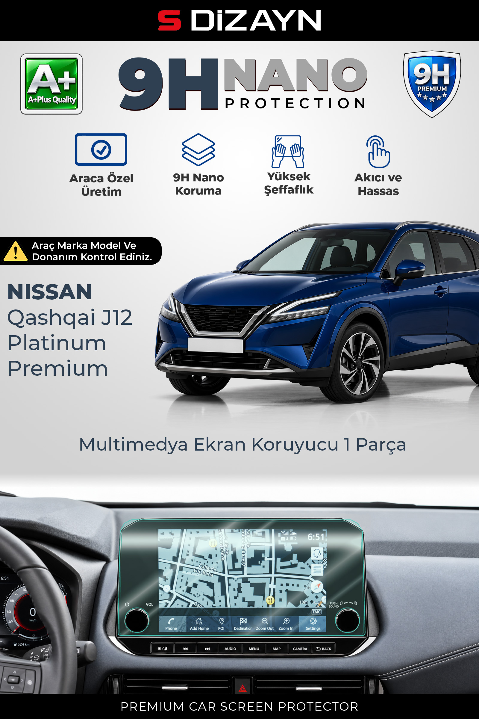 Nissan Qashqai Platinum Premium 9 İnç 9H Nano Multimedya Ekran Koruyucu (PARLAK) 2021-2024 1