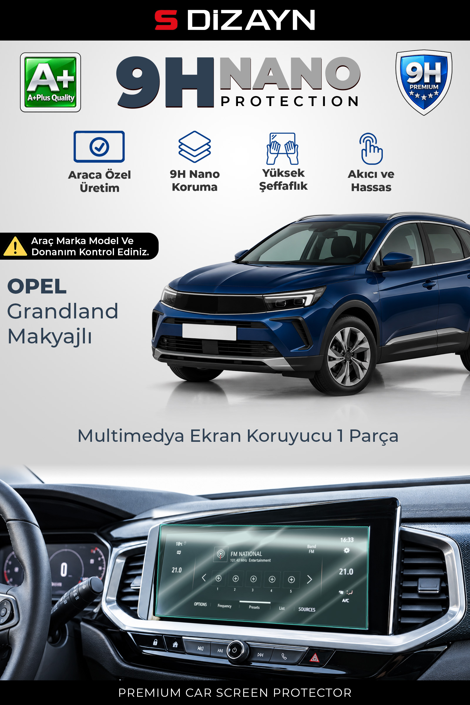 Opel Grandland Makyajlı 10 İnç 9H Nano Multimedya Ekran Koruyucu (PARLAK) 2022-2024