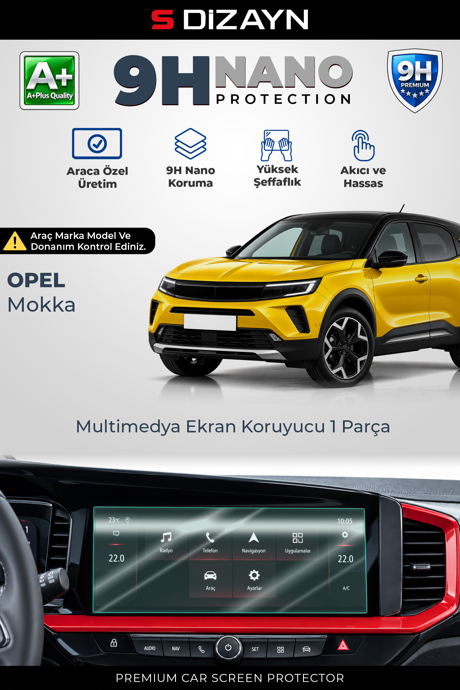 Opel Mokka 10 İnç 9H Nano Multimedya Ekran Koruyucu (PARLAK) 2021-2024 1