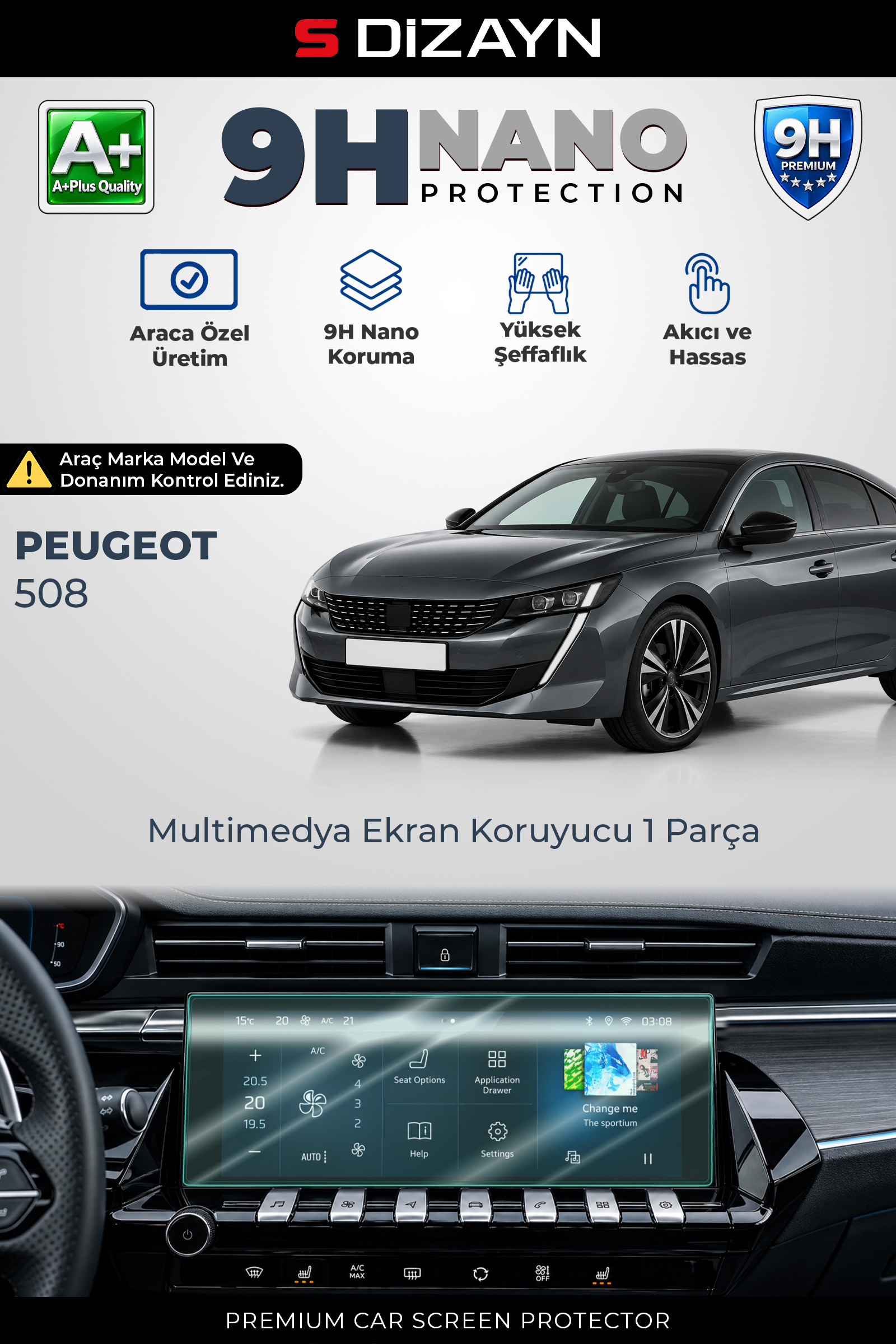 Peugeot 508 10 İnç 9H Nano Multimedya Ekran Koruyucu (PARLAK) 2019-2025 1