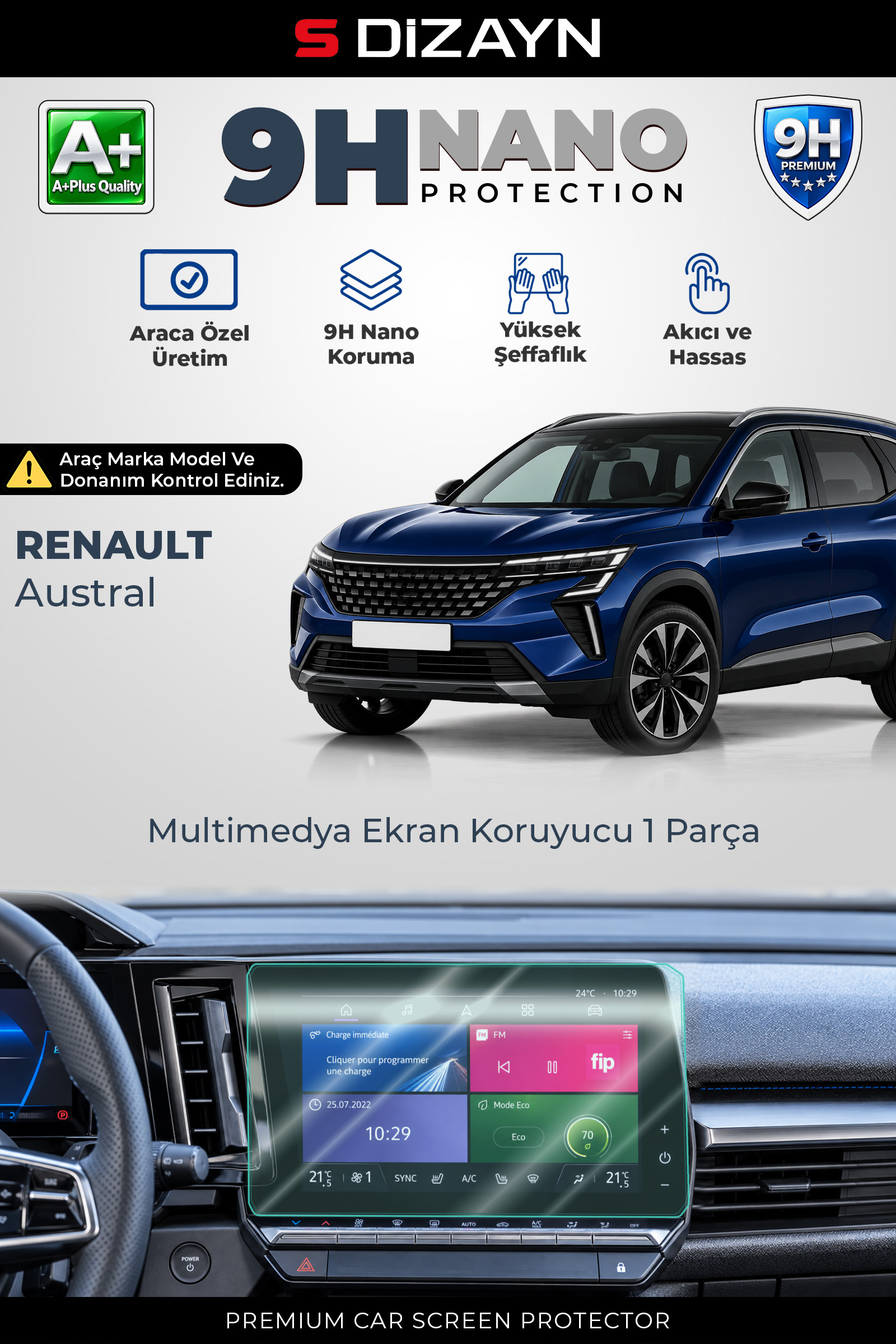 Renault Austral 9 İnç 9H Nano Multimedya Ekran Koruyucu (PARLAK) 2023 Üzeri 1