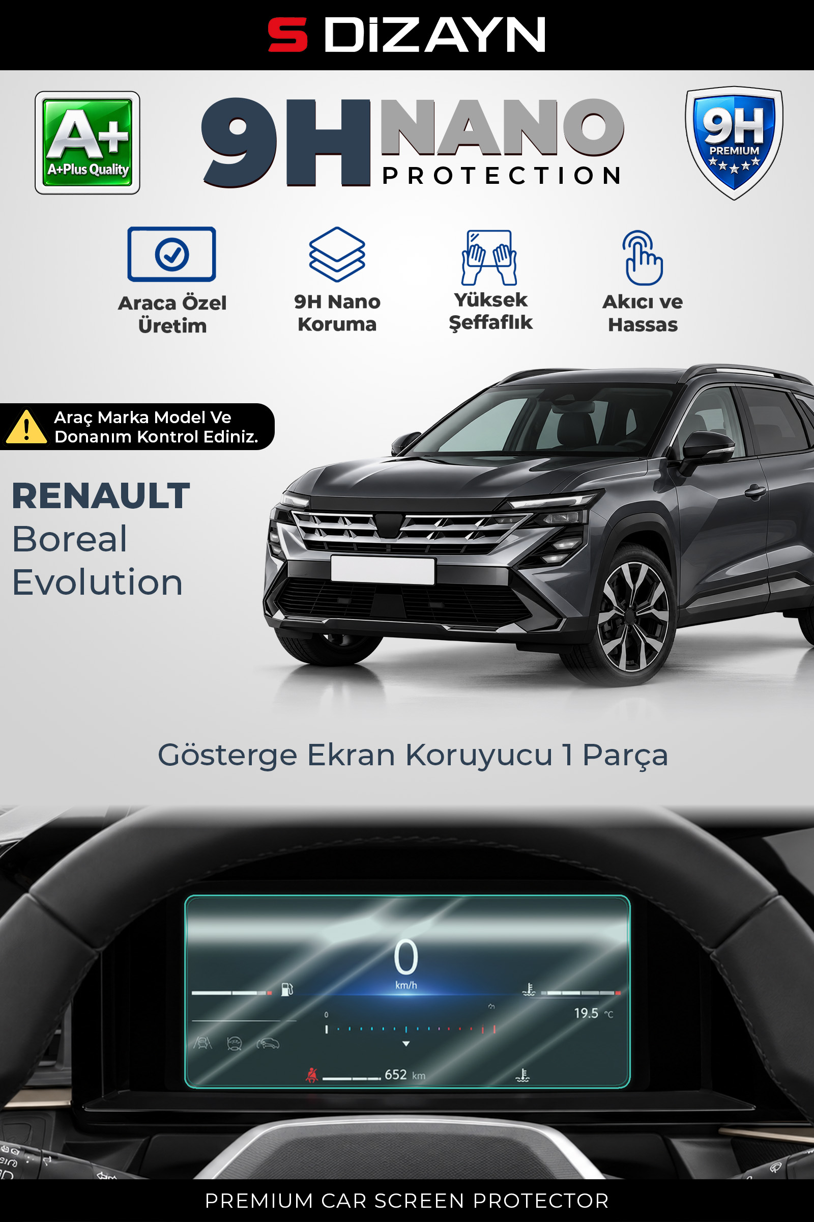 Renault Boreal Evolution 7 İnç 9H Nano Gösterge Ekran Koruyucu (PARLAK) 2025 Üzeri 1