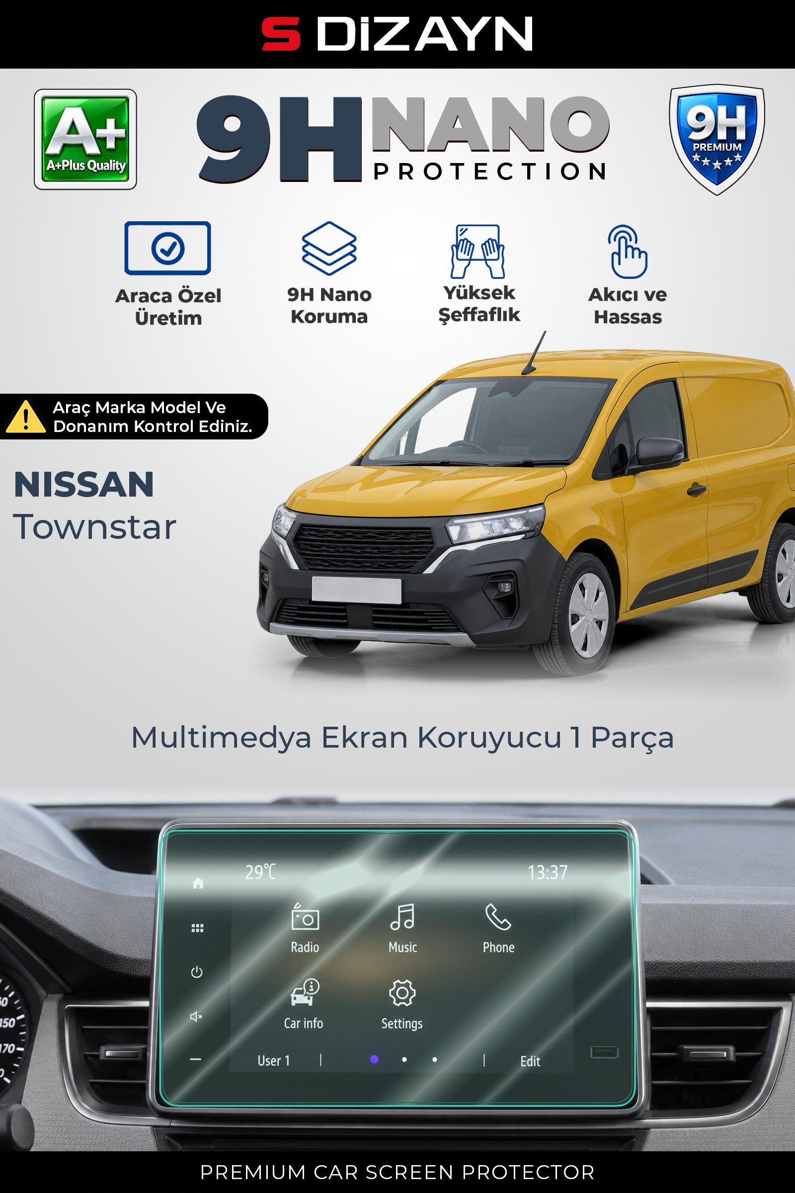 S-Dizayn Nissan Townstar 8 İnç 9H Nano Multimedya Ekran Koruyucu (PARLAK) 2022 Üzeri A+ Kalite 1