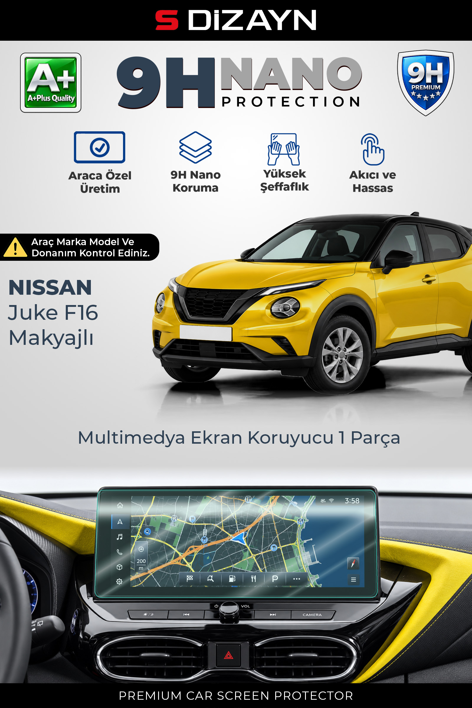 S-Dizayn Nissan Juke Makyajlı 12.3 İnç 9H Nano Multimedya Ekran Koruyucu (PARLAK) 2024 Üzeri A+ Kalite 1