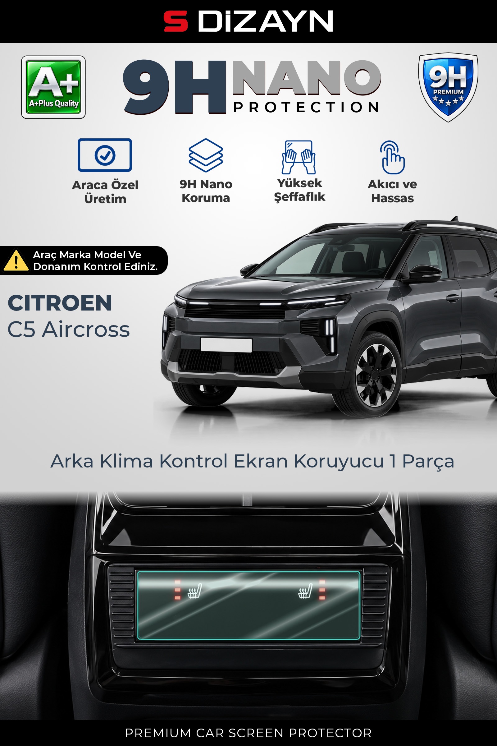 Citroen C5 Aircross 9H Nano Arka Klima Kontrol Ekran Koruyucu (PARLAK) 2026 Üzeri 1