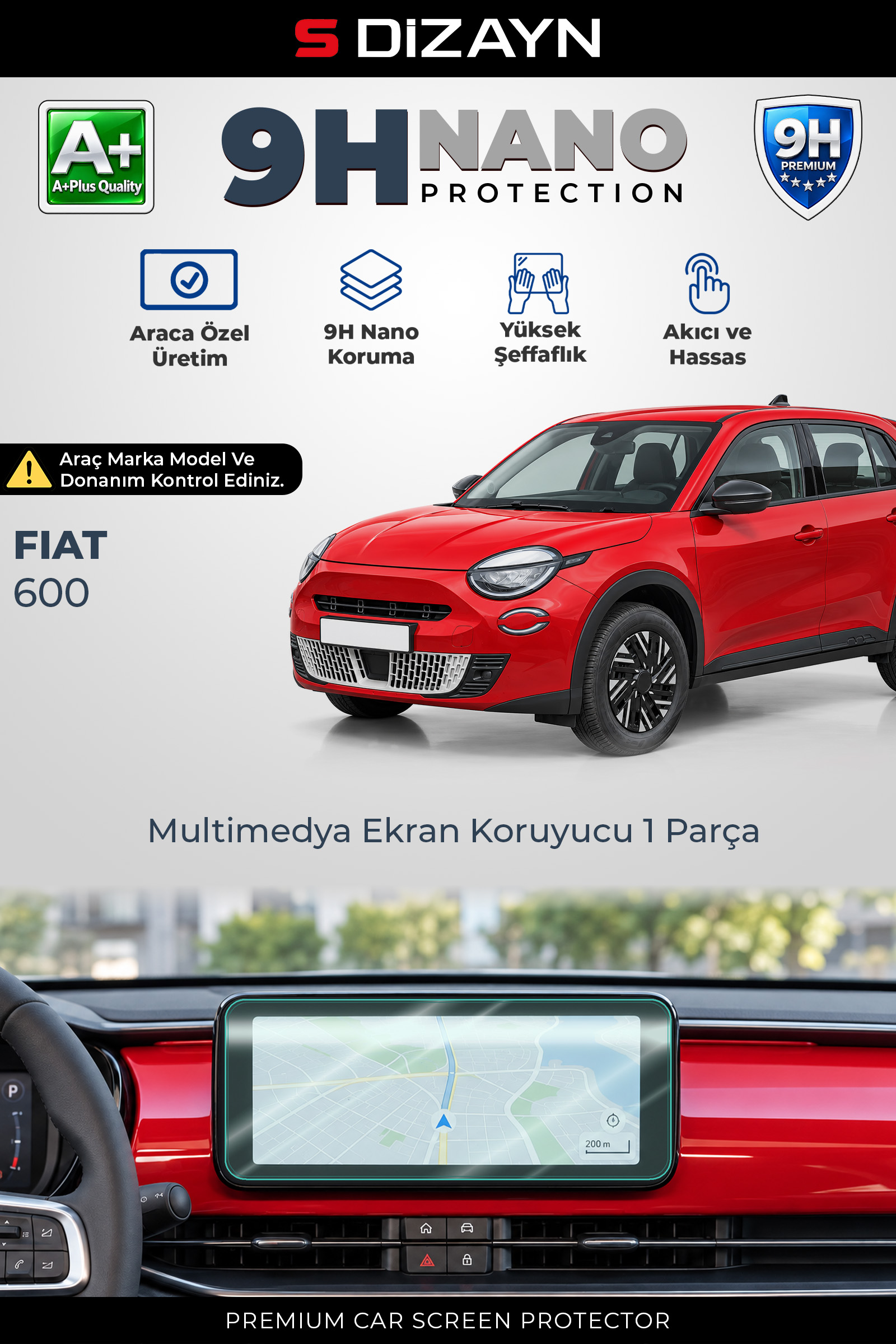 Fiat 600 10.25 İnç 9H Nano Multimedya Ekran Koruyucu (PARLAK) 2023 Üzeri 1