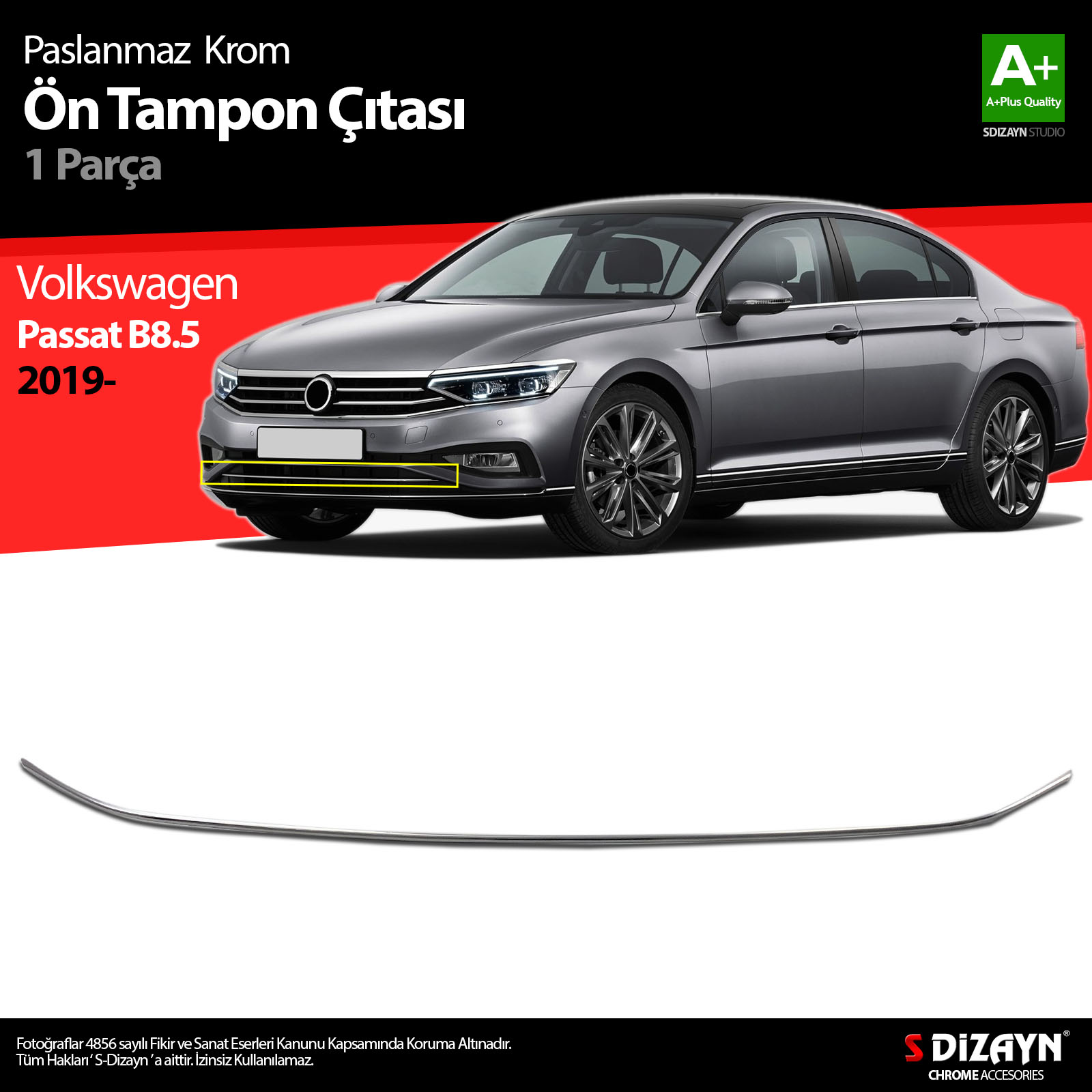 S-Dizayn VW Passat B8.5 Krom Ön Tampon Çıtası 2019 ve Üzeri S-Dizayn