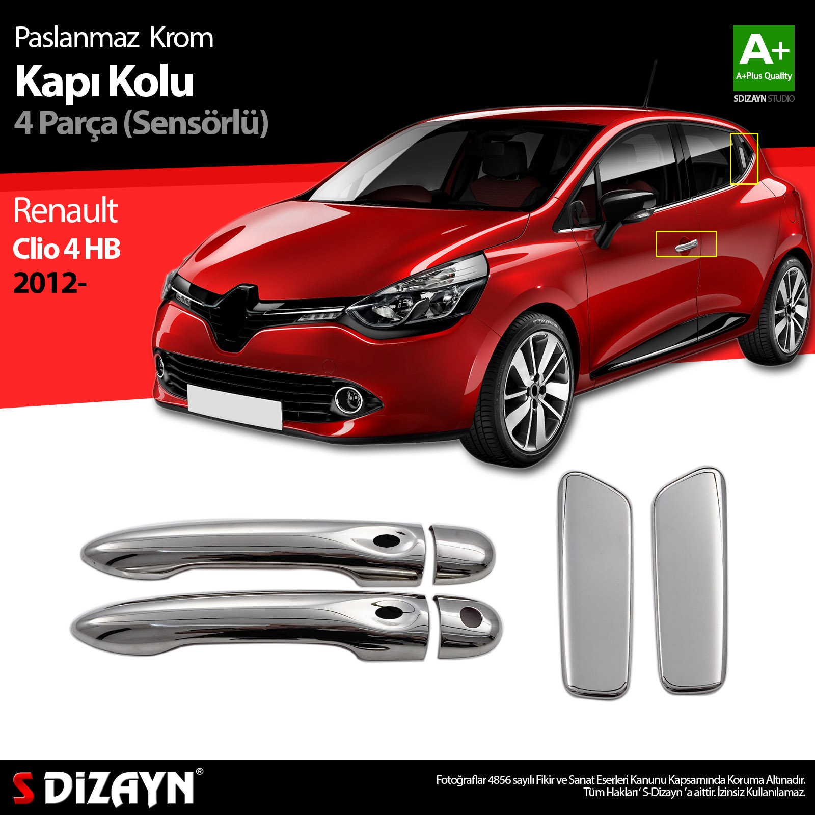 Renault Clio 4 HB Krom Kapı Kolu 4 Kapı 2012 Üzeri Sensörlü 1