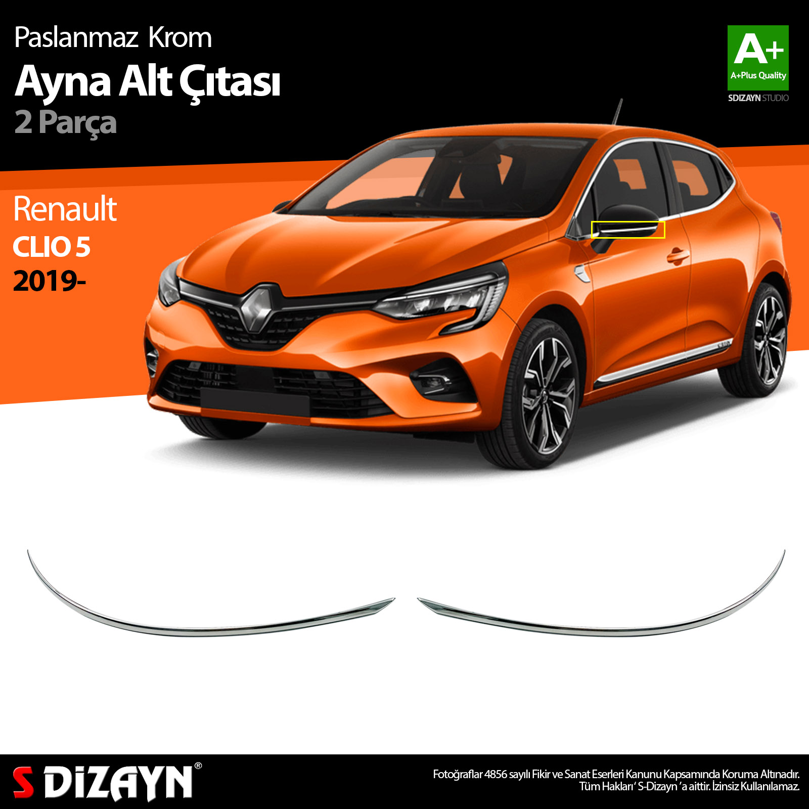 S-Dizayn Renault Clio 5 Krom Ayna Alt Çıtası 2 Prç. 2019 ve Üzeri