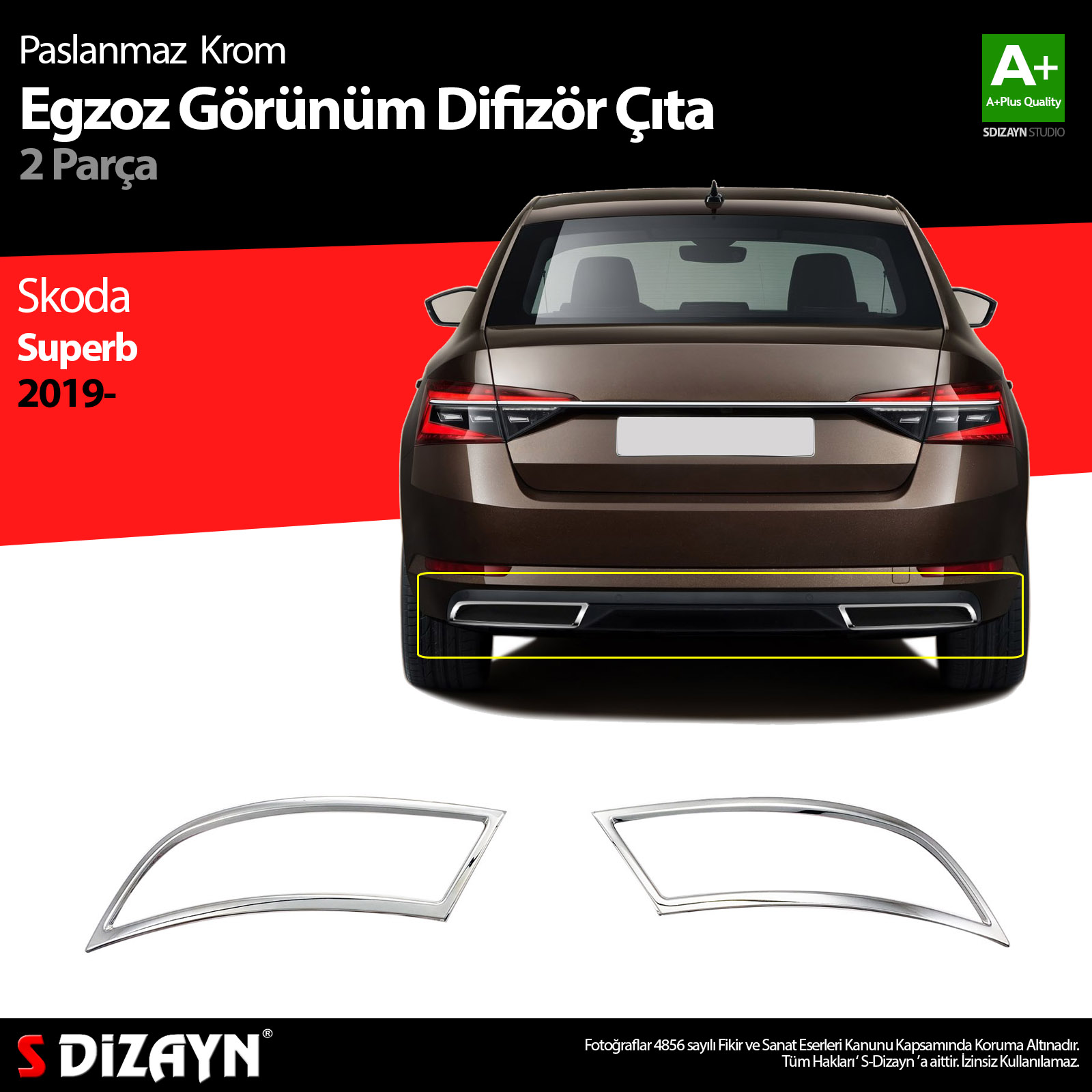 S-Dizayn Skoda Superb Krom Egzoz Çıkışı 2 Parça 2020 ve Üzeri