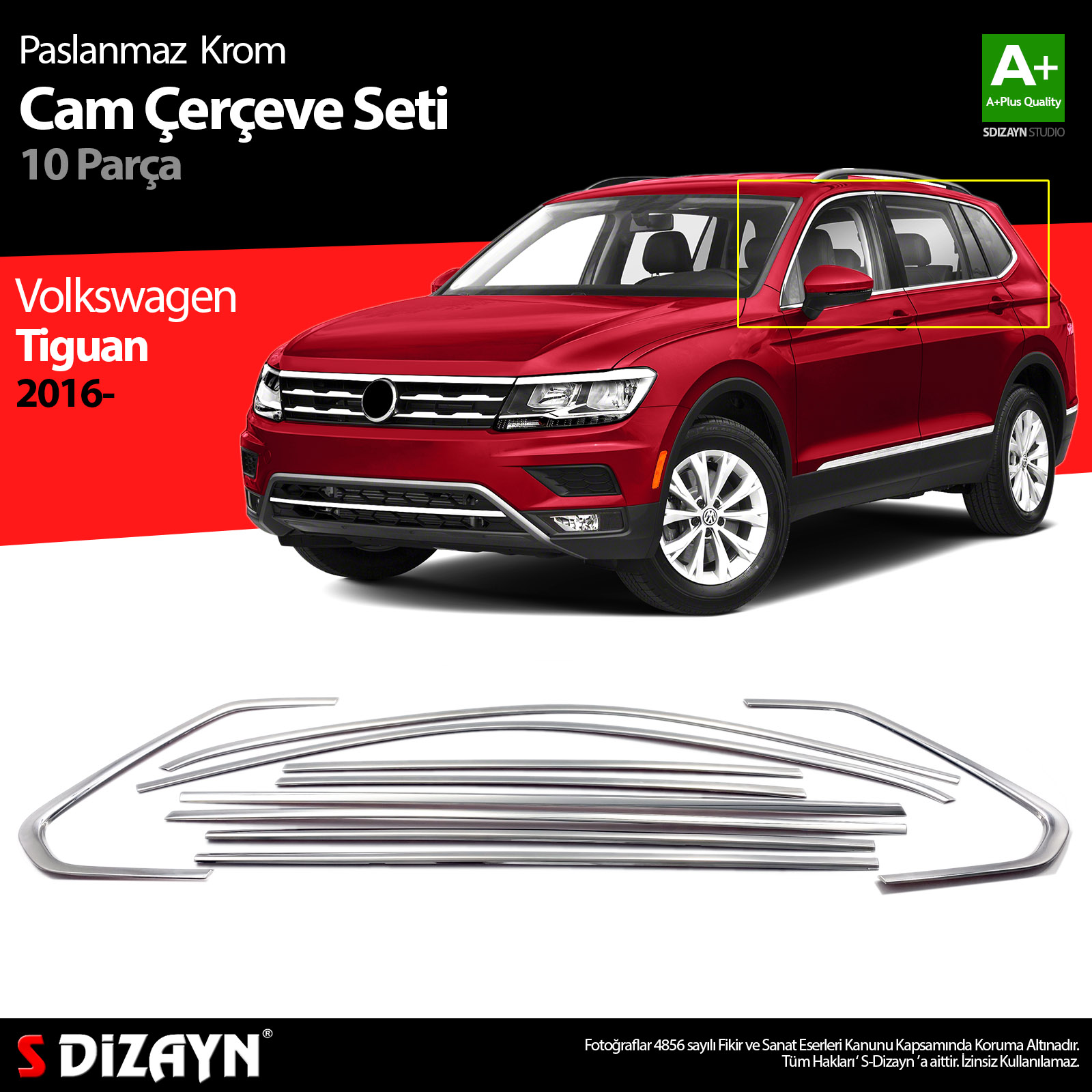 S-Dizayn VW Tiguan Krom Cam Çerçevesi 10 Prç. 2016 Üzeri