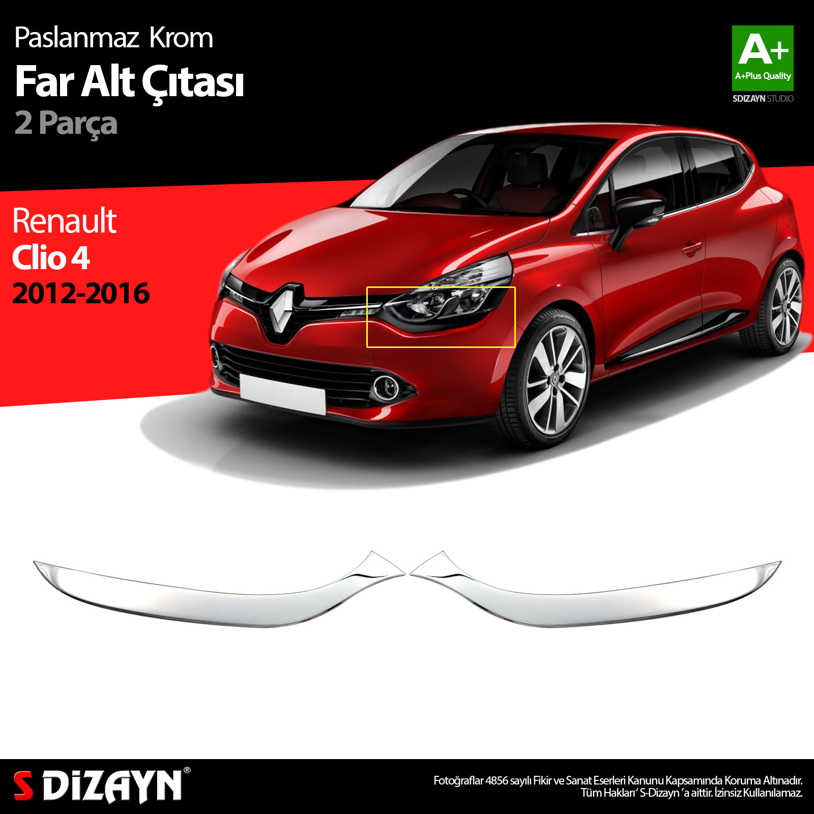 S-Dizayn Renault Clio 4 HB Krom Far Alt Çıtası 2012-2016