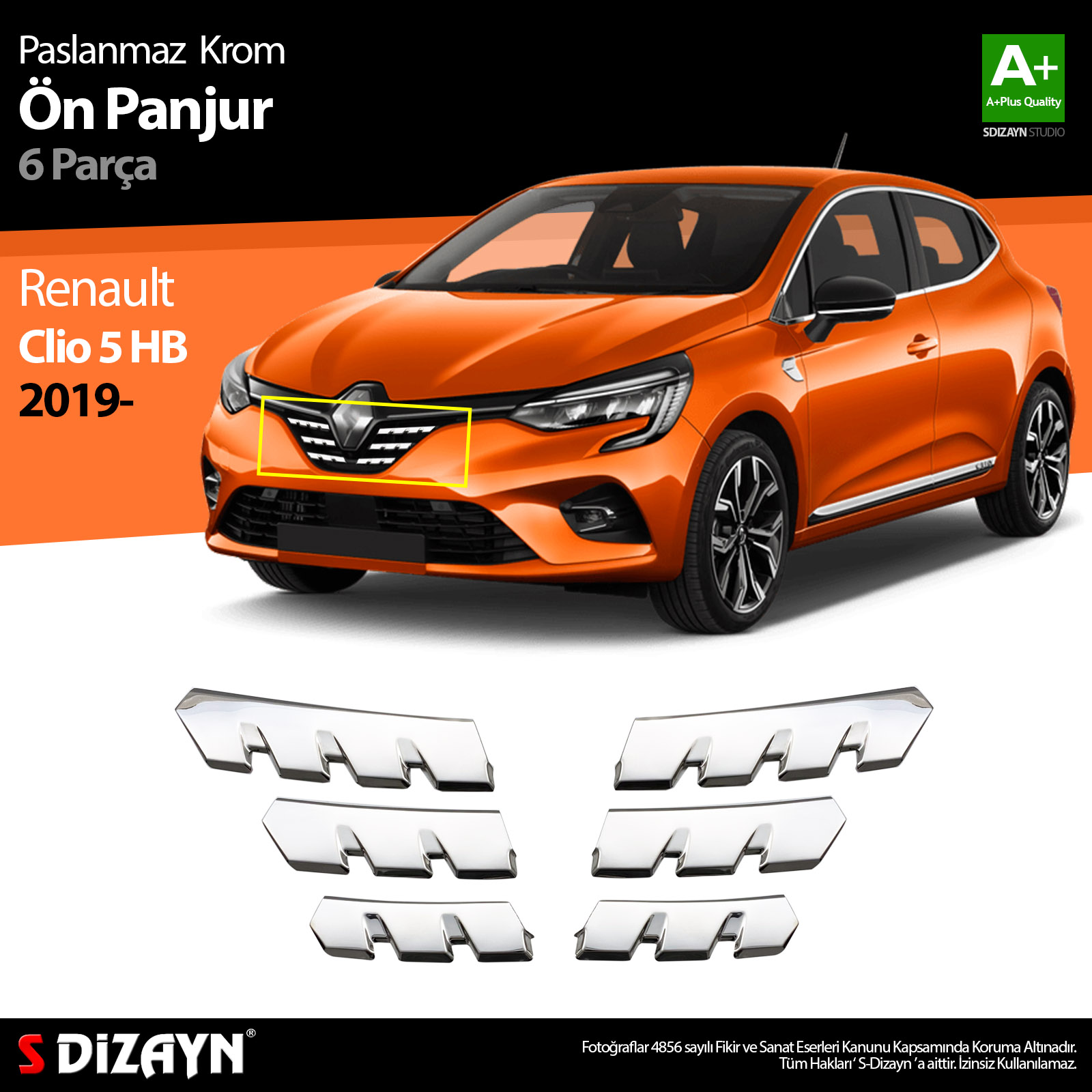 Renault Clio 5 Krom Ön Alt Panjur 6 Prç. 2019-2023 1