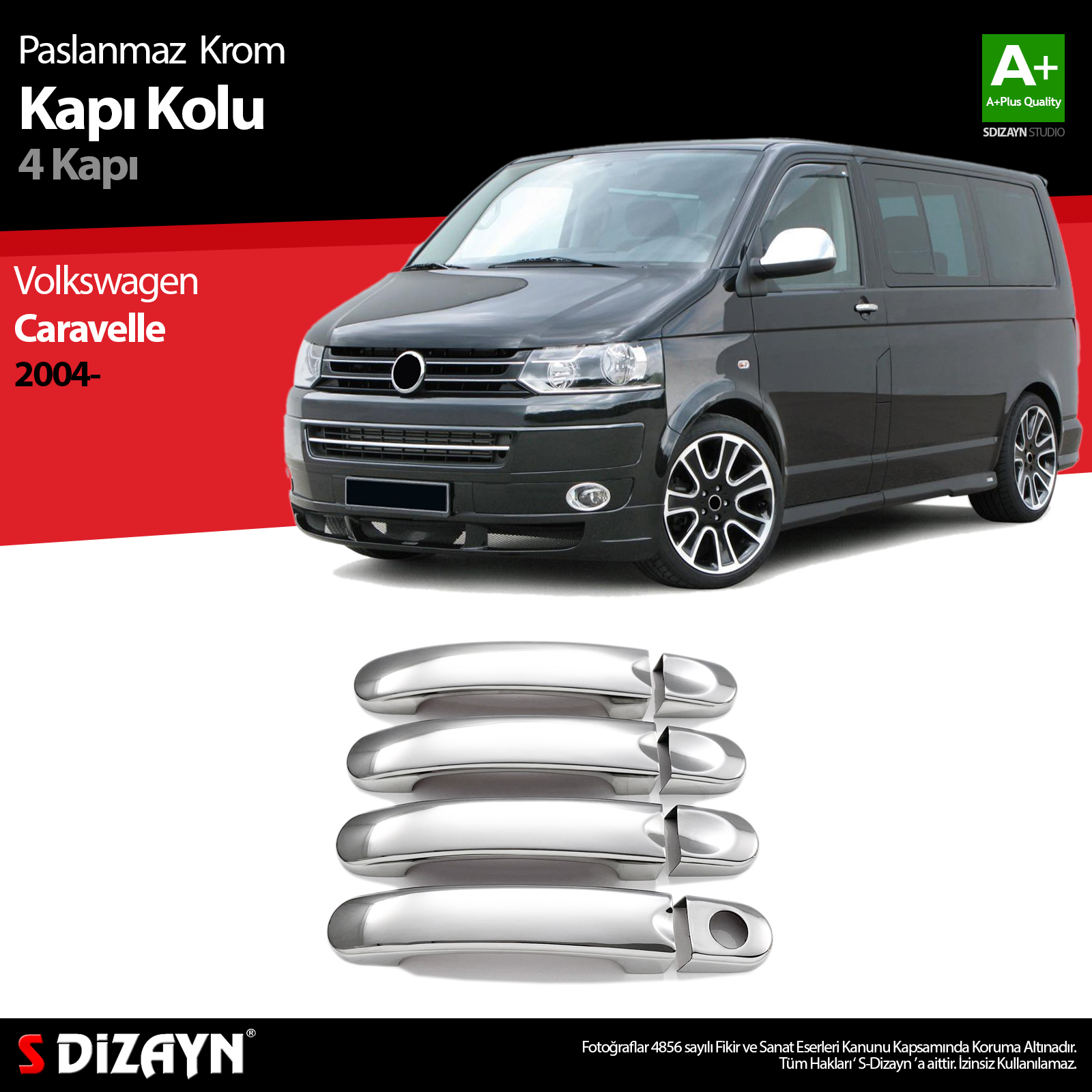 S-Dizayn VW T5 Caravelle Krom Kapı Kolu 4 Kapı 2004 Üzeri