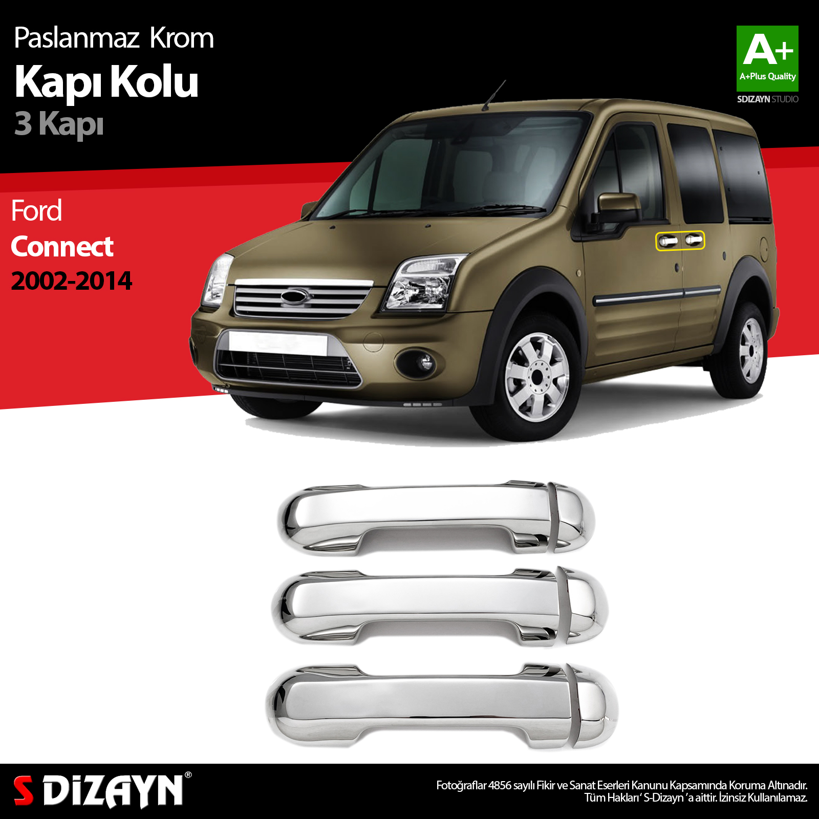 Ford Connect Krom Kapı Kolu 3 Kapı 2002-2014 1