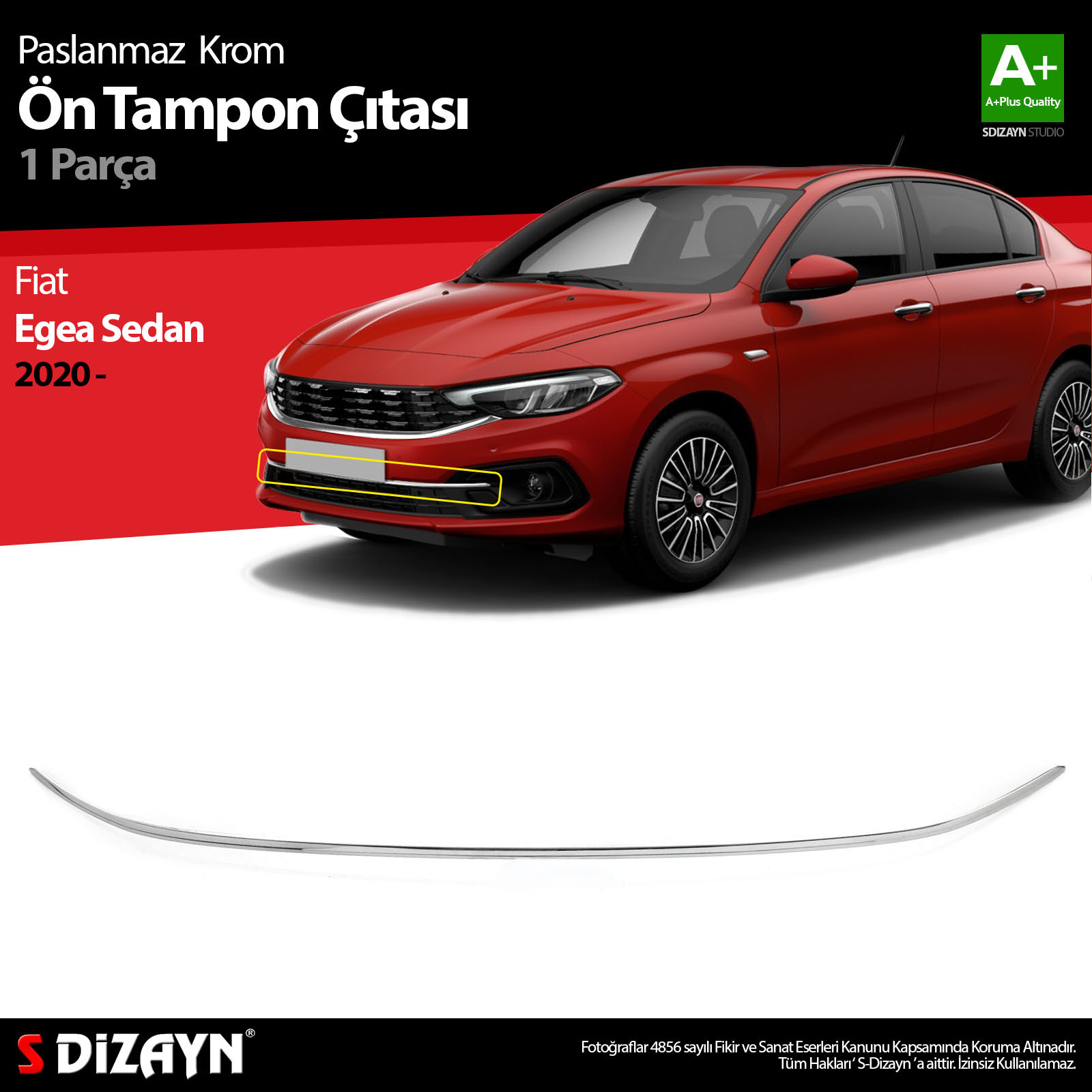 S-Dizayn Fiat Egea Sedan Krom Ön Tampon Çıtası 2020 Üzeri