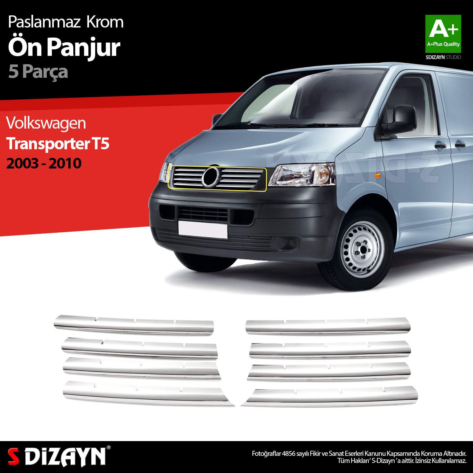 S-Dizayn VW T5 Transporter Krom Ön Panjur 8 Prç 2003-2010